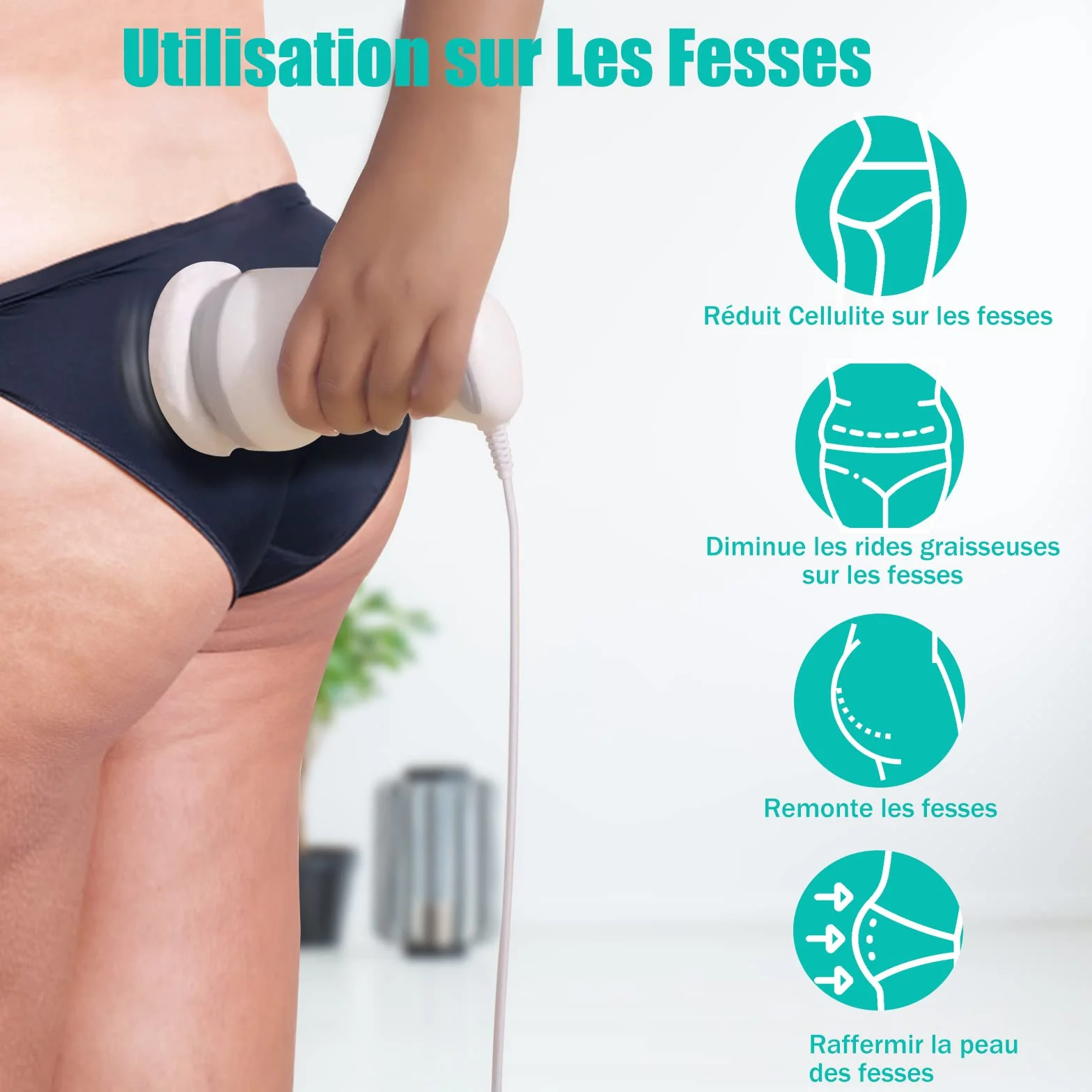 Masseur Anti Cellulite Électrique pour Abdomen, Fesses, Jambes avec 6 Coussinets Lavables