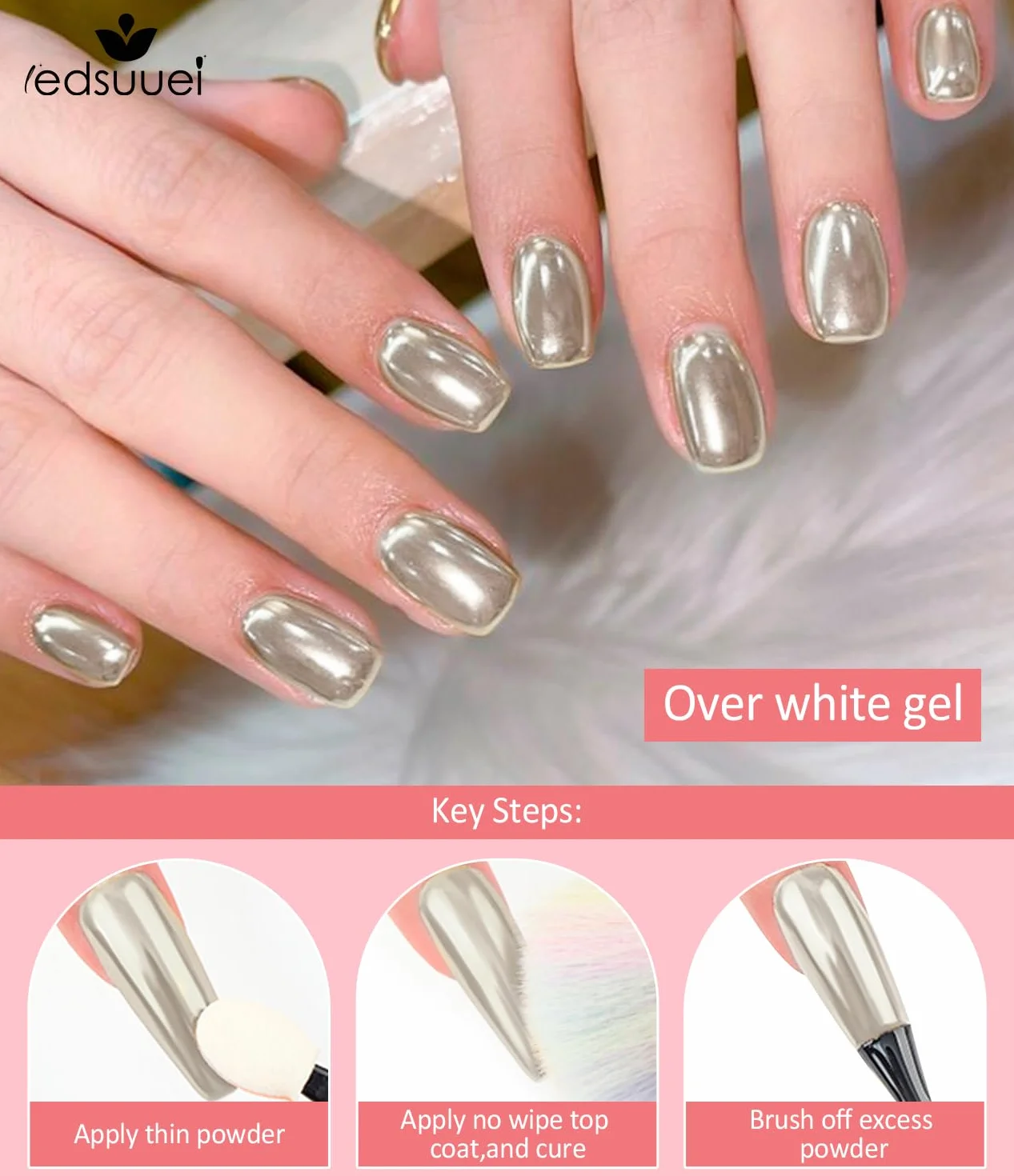 Lot de 6 Poudres à Ongles Chromée Effet Miroir Métallique Nail Art