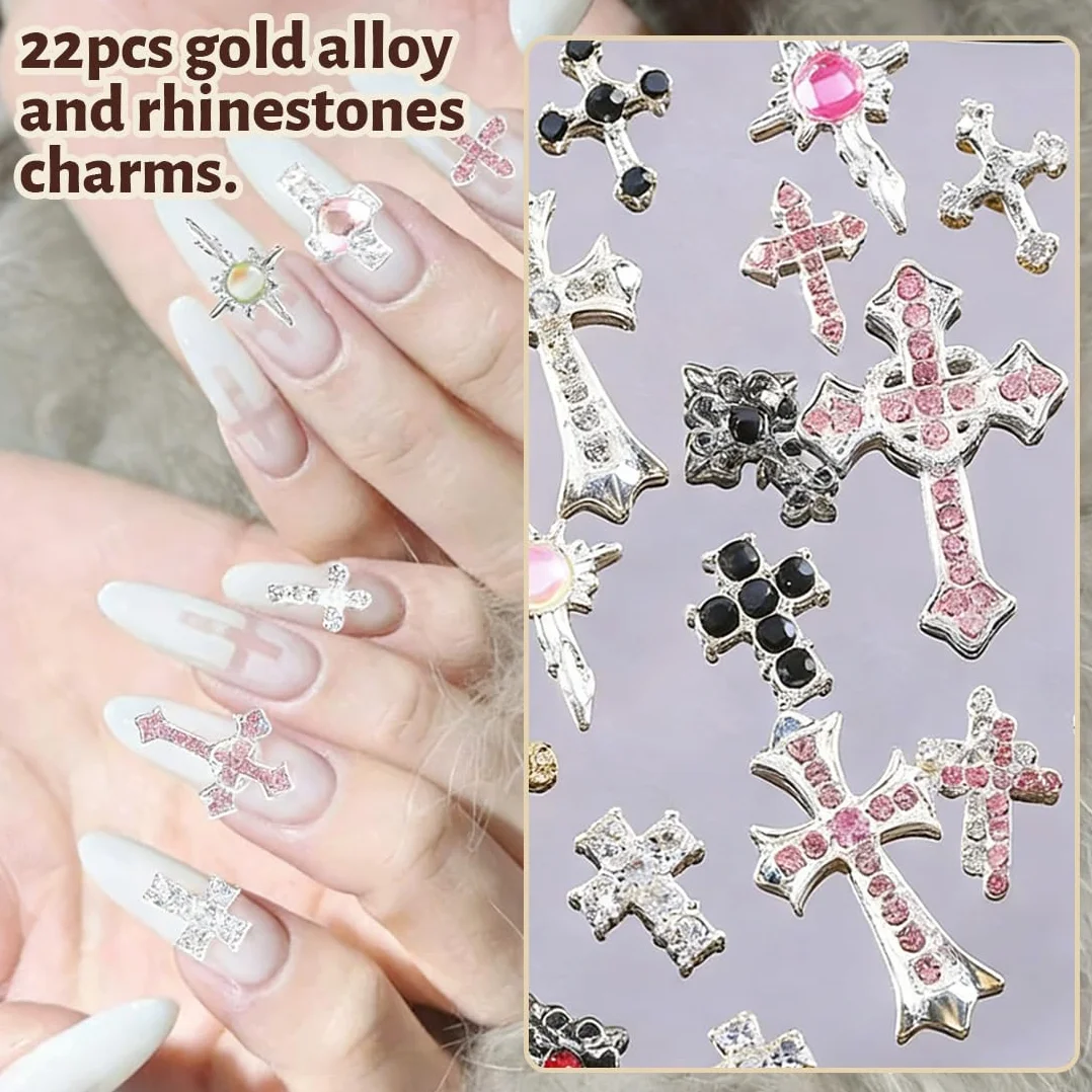Strass Nail Art Deco 21 Pièces Croix 3D Motif Vierge Marie DIY Nageldesign