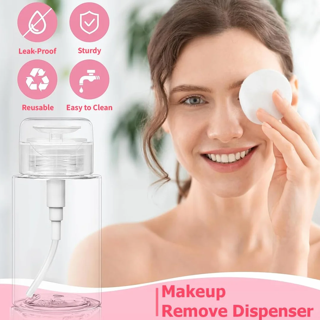 Flacon Pompe Vide 200ml 2 Pièces + 100pcs Coton Démaquillant Transparent