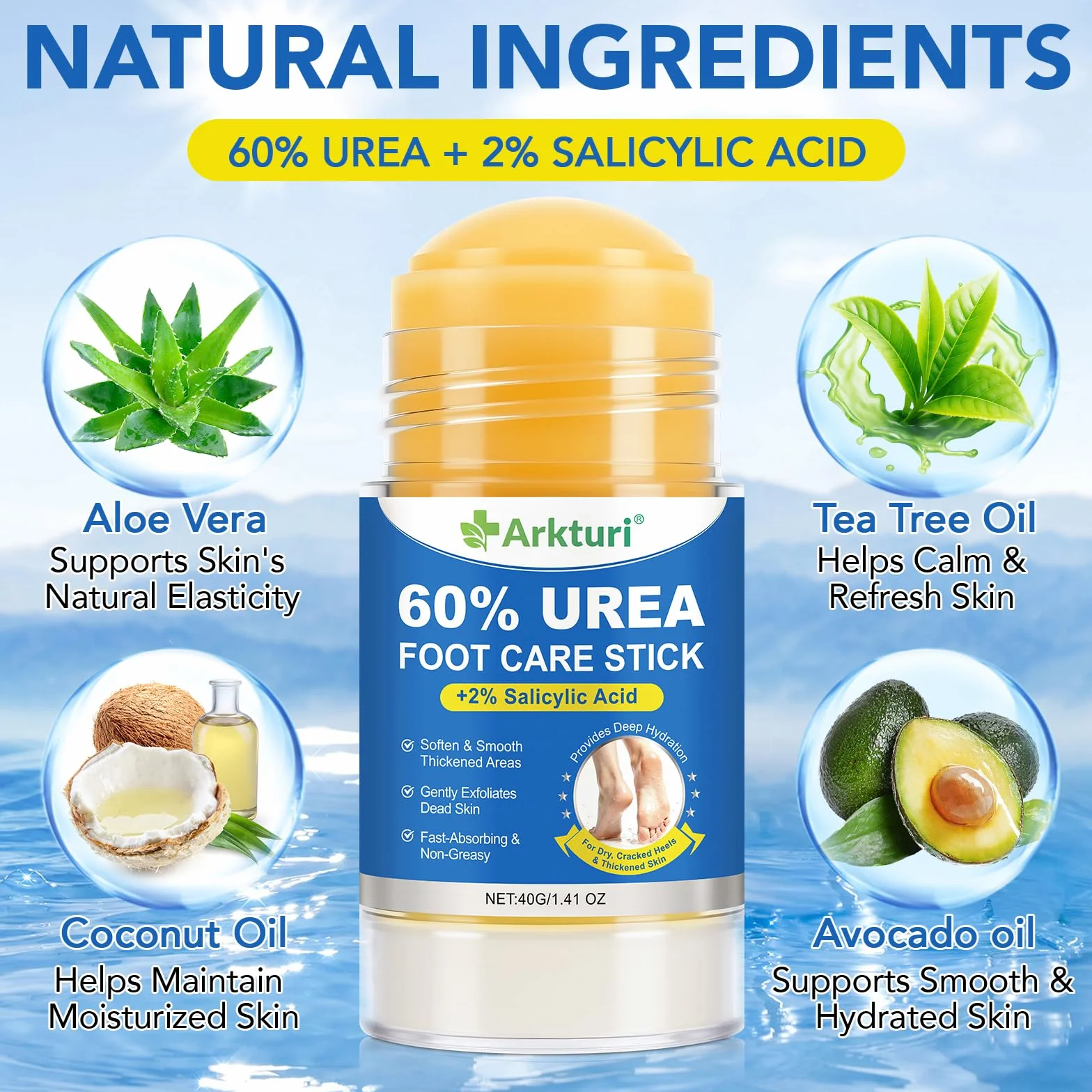Urea Stick Pieds 40g 60% Urée Anti Callosités Talons Crevassés Très Secs Stick Réparateur Hydratant Corne Durillons Peau Rugueuse