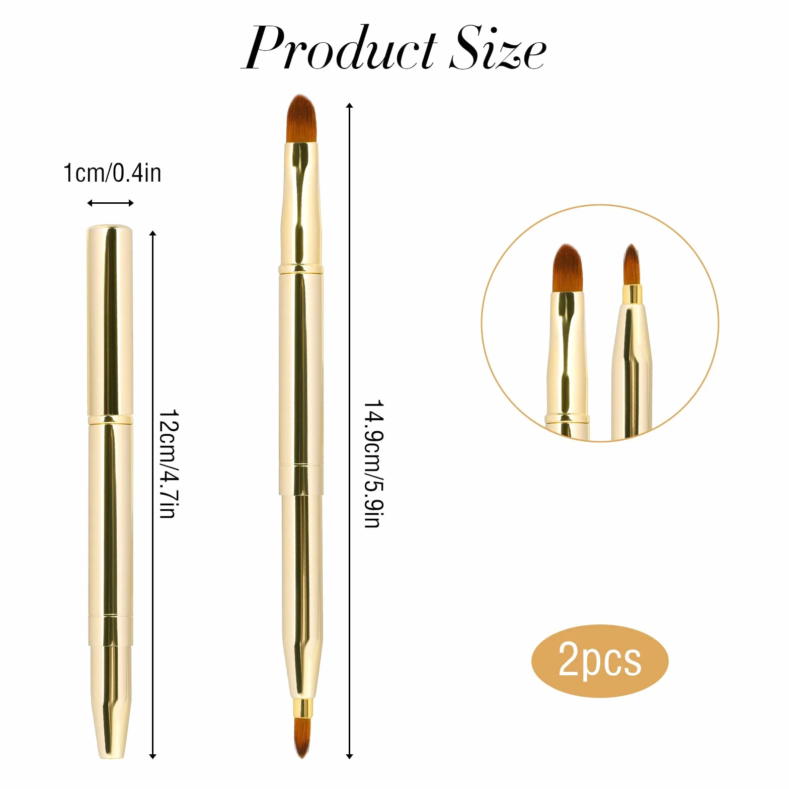 Lot de 2 pinceaux à lèvres rétractables double extrémité pour rouge à lèvres et gloss
