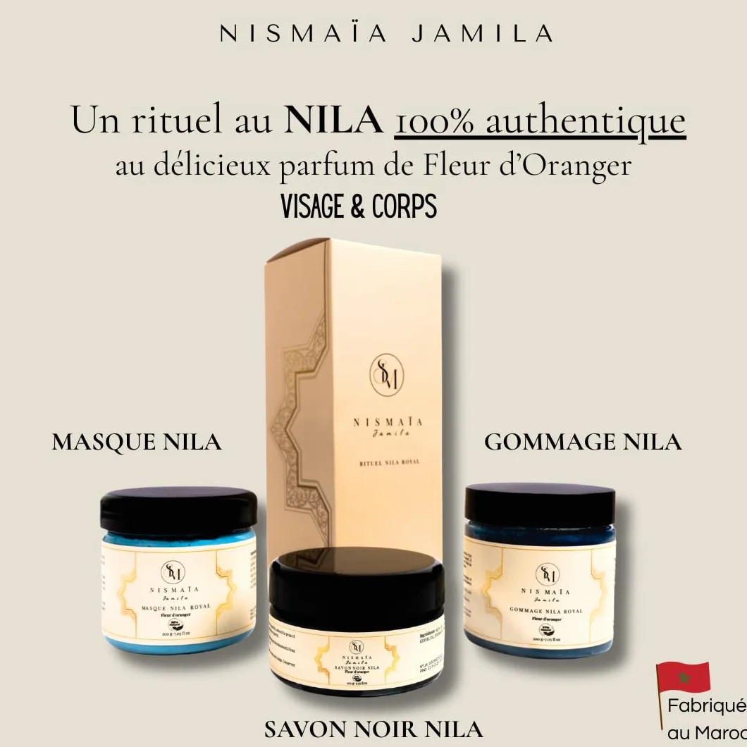 Coffret Rituel Hammam Nila Royal Savon Noir Argan Gommage Exfoliant Amande Douce Masque Beurre de Karité Vitamine E Corps Visage