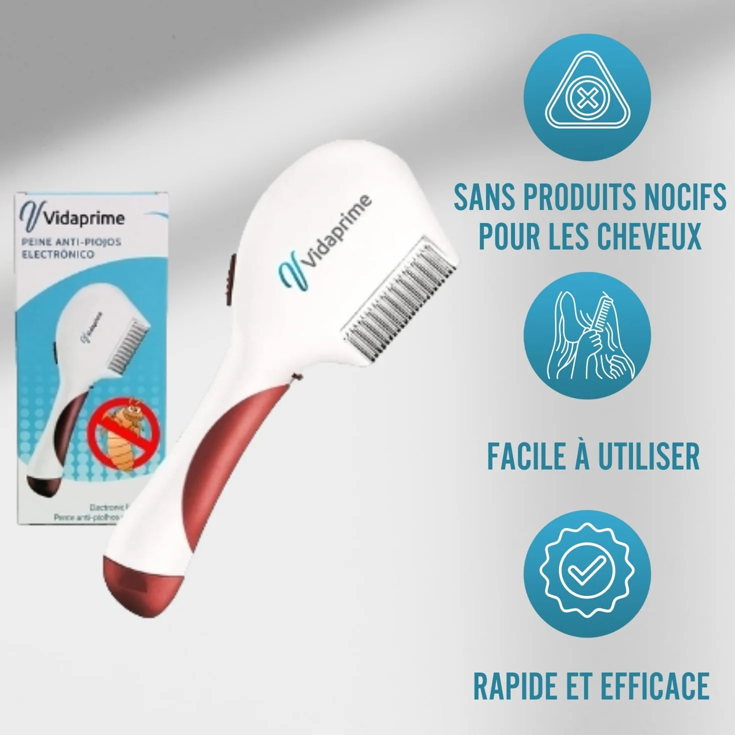 Vidaprime PEIGNE ELECTRIQUE - Peigne Anti Lentes - Efficace - BrosseContre les Poux - Soin Cheveux Optimal