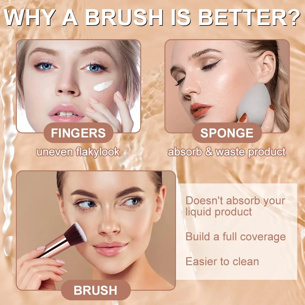 AOOWU Pinceau Fond de Teint Professionnel Maquillage Visage Mélange Liquide Crème Poudre Cosmétique Polissage Anticernes Rose
