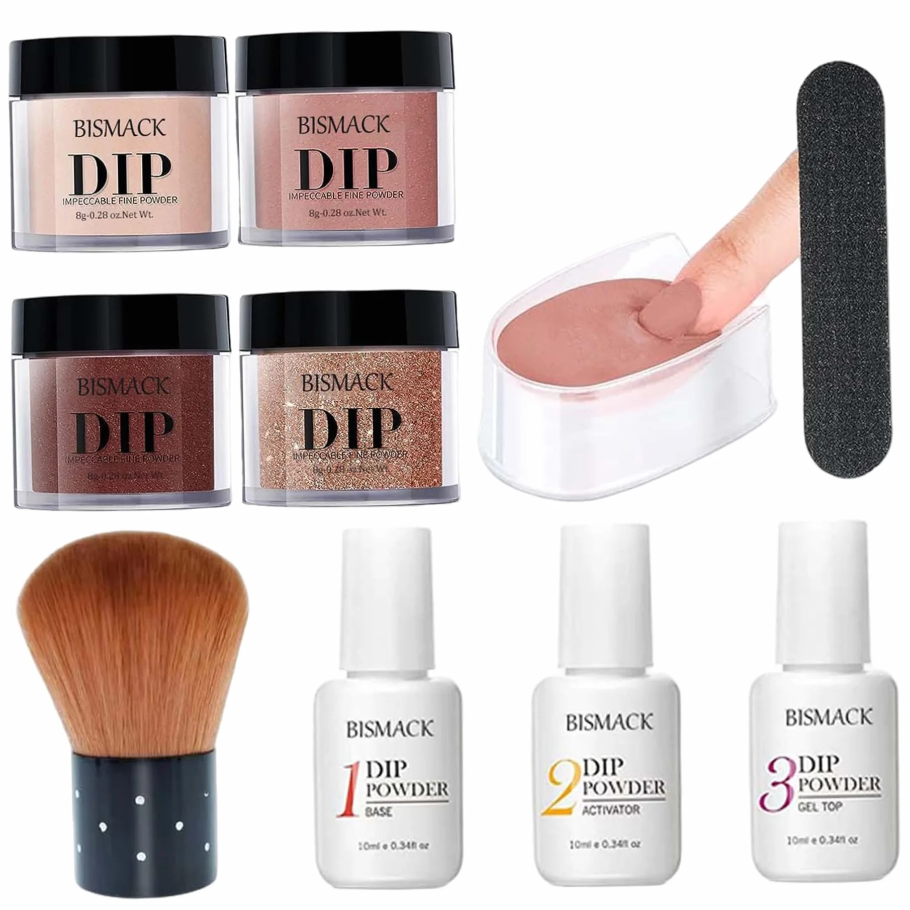 Kit de poudre de trempage pour ongles 10 pièces, 4 couleurs avec activateur base/couche finition, marron