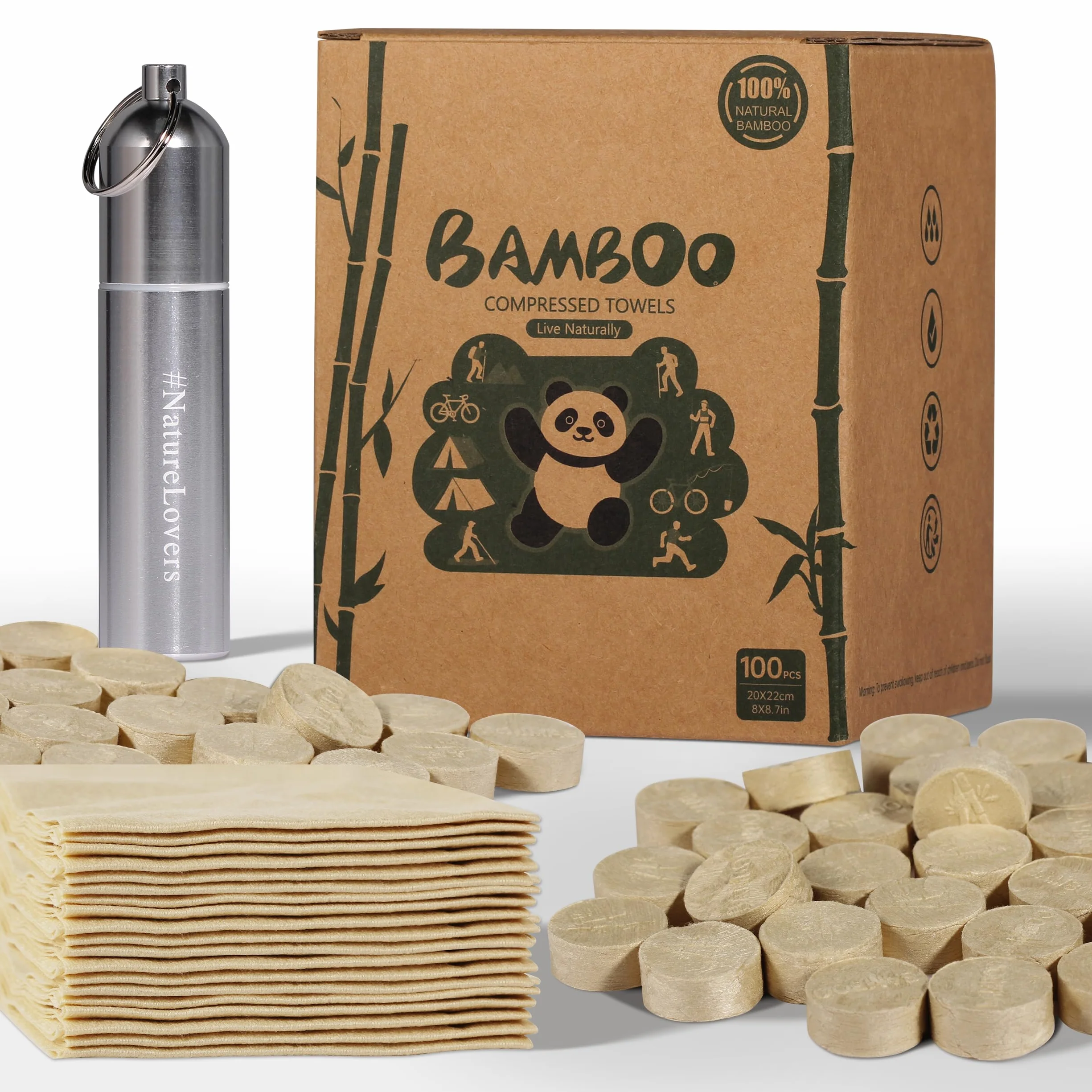MORGIANA Jetables Compressées Serviettes Visage 100 Pièces 100% Bambou 22*20cm