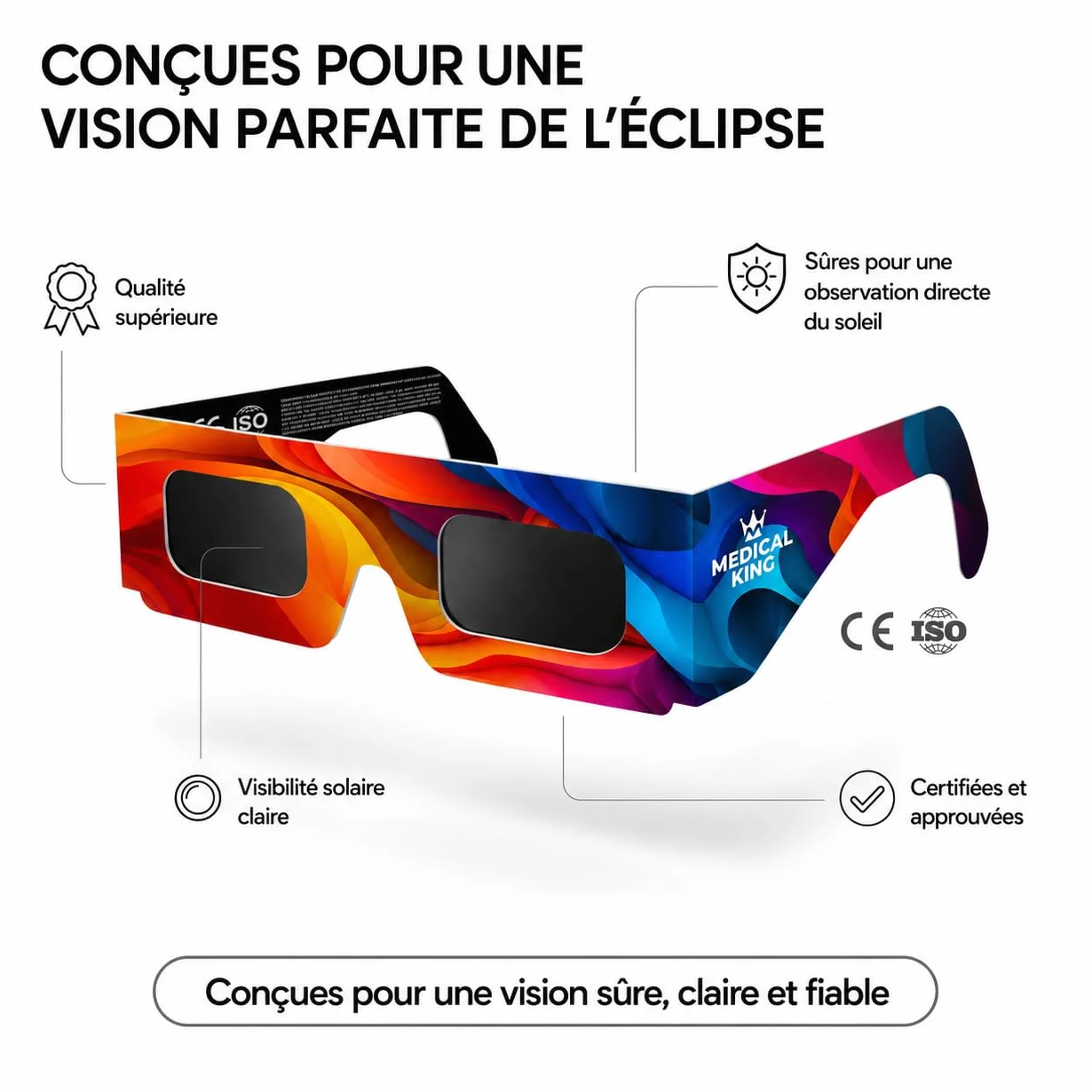 Lunettes Eclipse Solaire ISO 12312-2 Lot de 2/12/20 Paires avec Filtres Solaires Smartphone Protection des Yeux