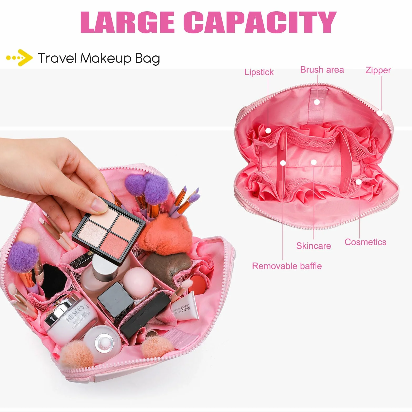 Trousse de maquillage de voyage parallèle pliable étanche avec compartiments, marron