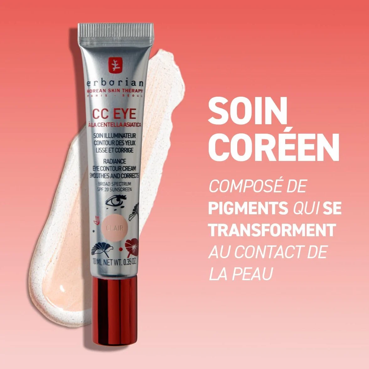 Erborian CC Eye Crème Contour des Yeux Centella Asiatica Soin Hydratant Illuminateur Correcteur Teinté SPF 20 Lisse Corrige Cernes