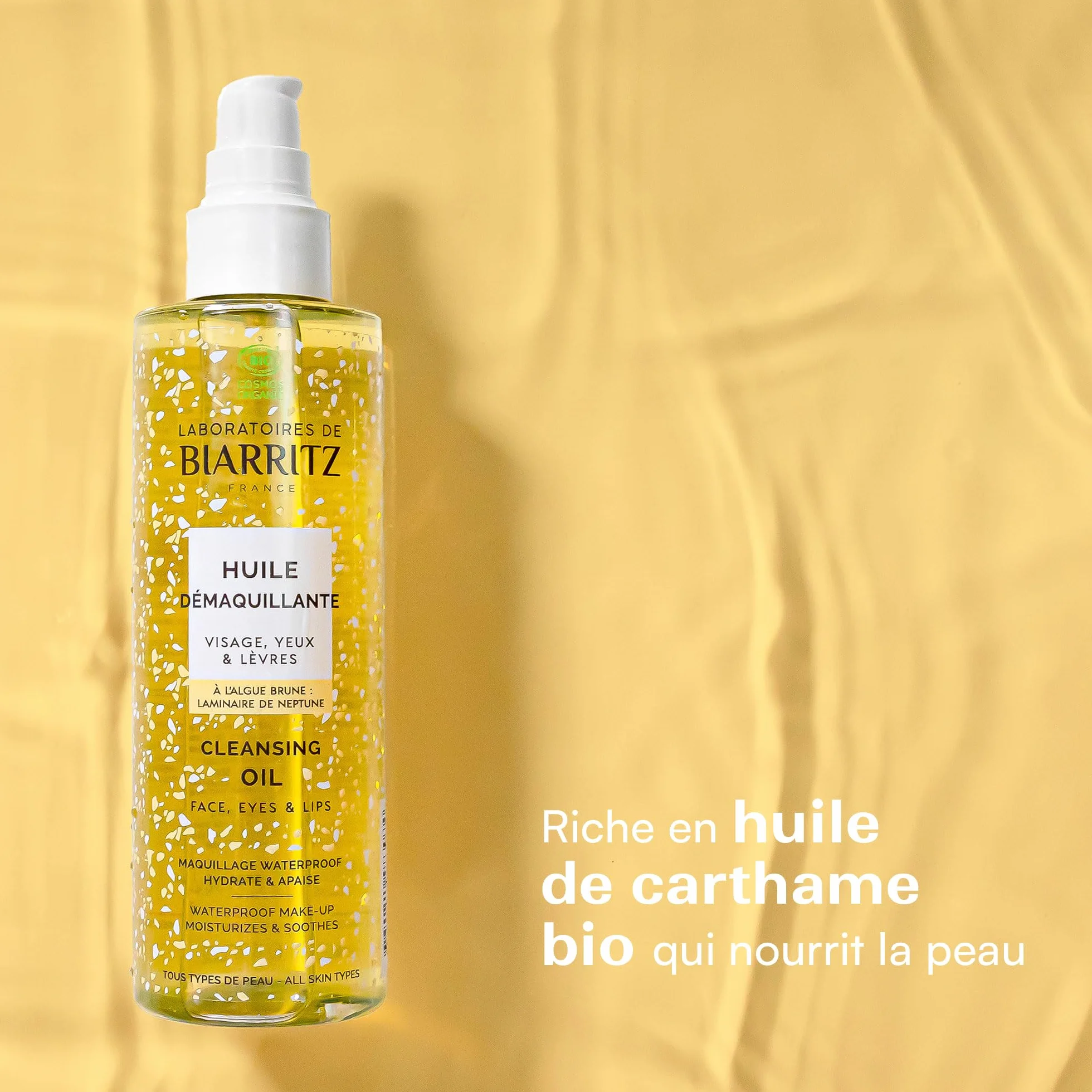 Laboratoires de Biarritz - Huile Démaquillante Visage, Yeux, Lèvres - Démaquille, Hydrate et Apaise - Efficace sur Maquillage Waterproof - Certifiée Bio - Formule Vegan - Fabriquée en France - 200 ml