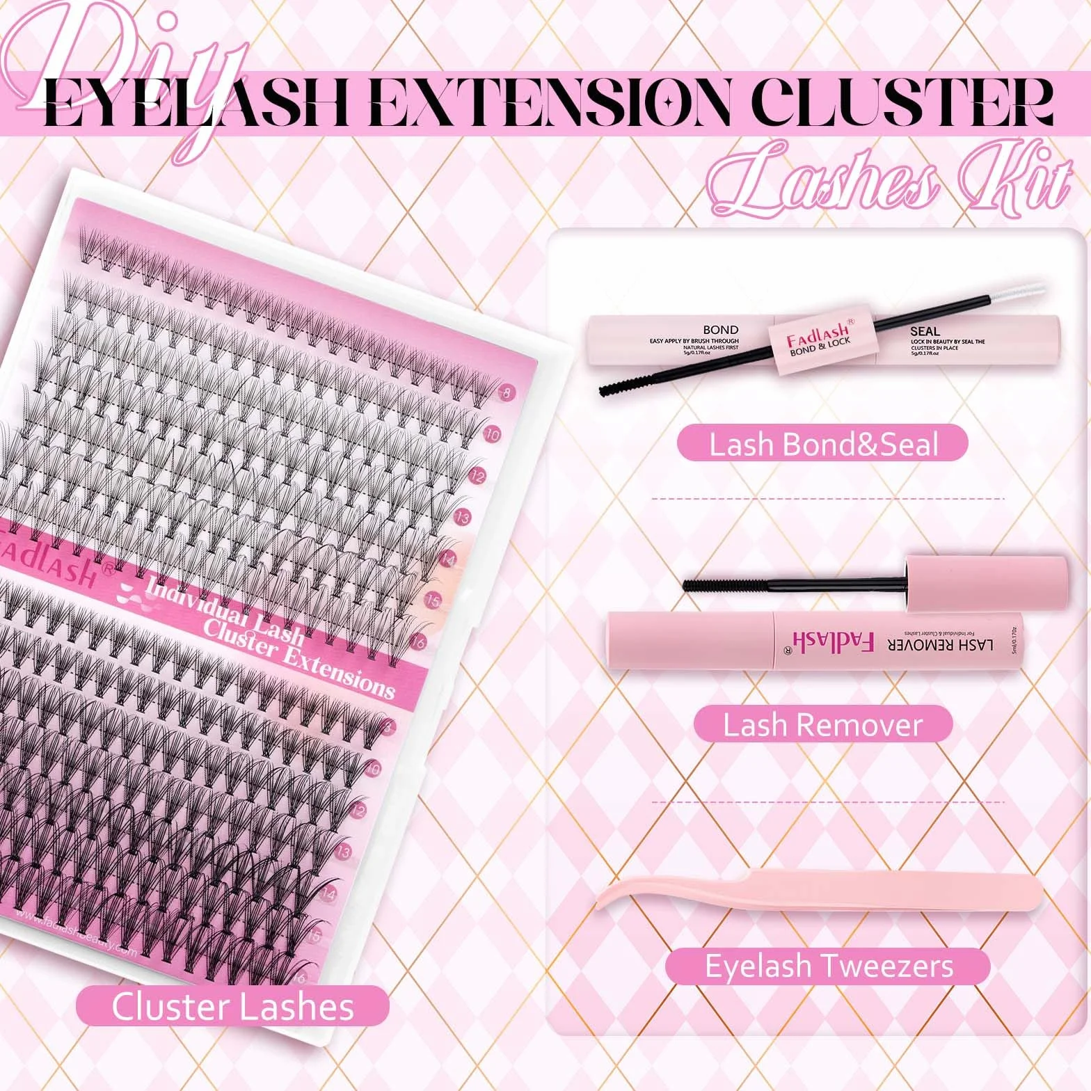 FADLASH Kit Extension Cils Bouquet 10D 20D 280pcs Faux Cils Individuel 8-16mm C Curl, Bond and Seal, Remover Gel, Pince à Lashes, Cluster Lashes Kit DIY