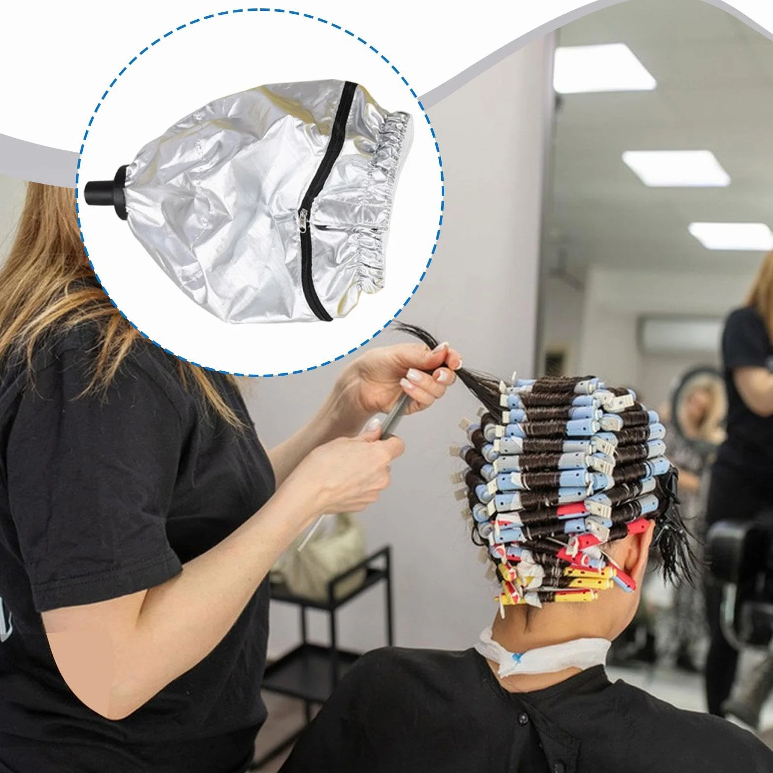 B Baosity Bonnet pour Sèche-cheveux Capuchon Chauffant à Vapeur Casquette pour Teinture Soin Cheveux Fonction Pratique Convient Aux Femmes Hommes Salon Maison, Type Inclinable