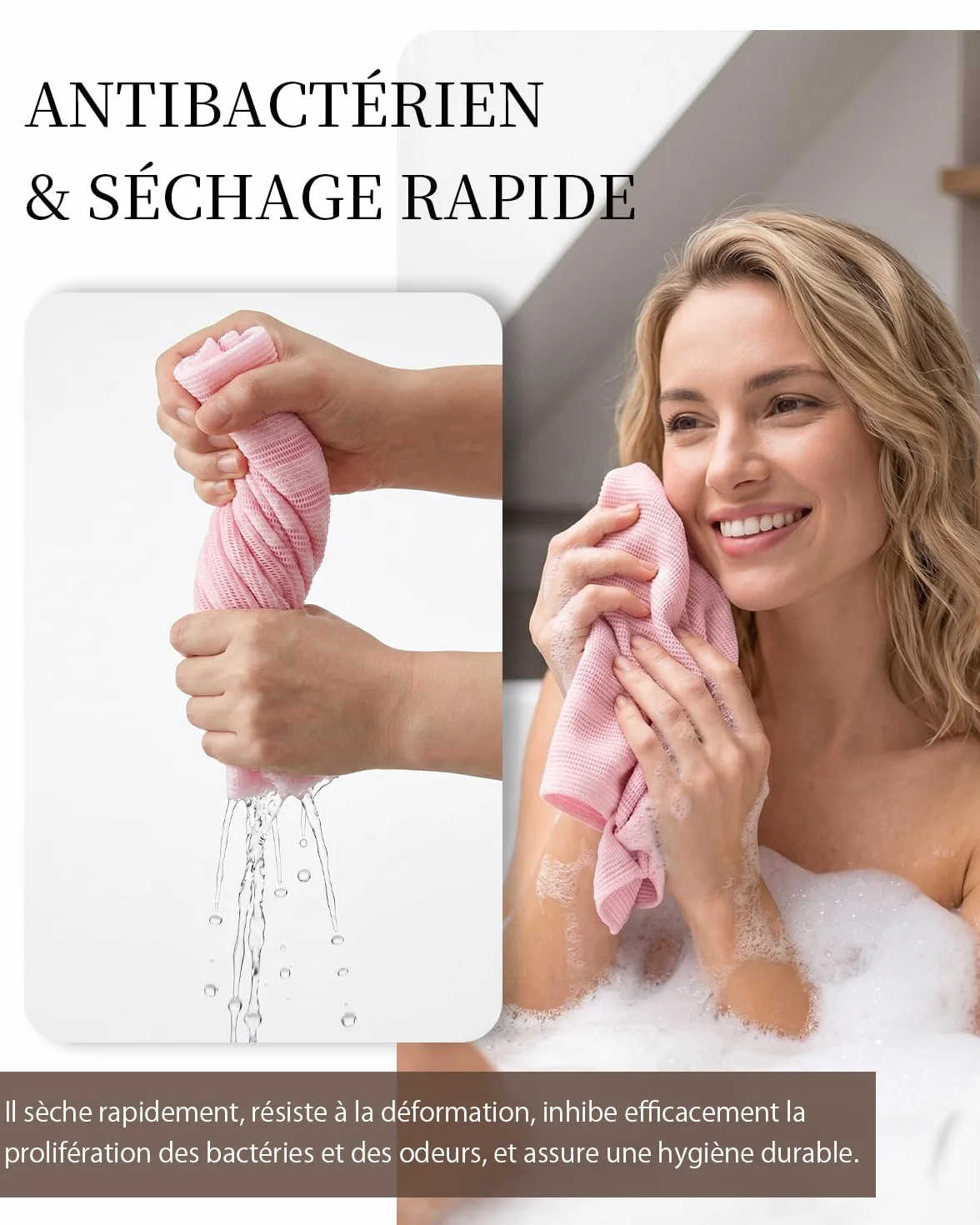 Serviette Exfoliante Japonaise Lot de 2, Exfoliation Douce du Corps, Séchage Rapide, Accessoire Bain Peaux Sensibles (Noir)