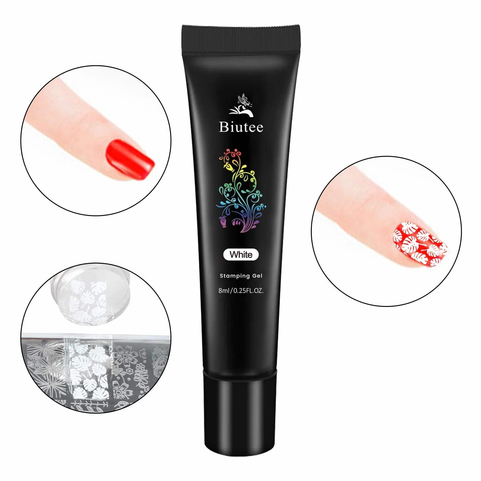 Biutee Set de Stamping Nail Art Tampon Kit d'estampage d'ongles avec 8 couleurs de vernis ongle stamping gels avec 5 plaques d'impression