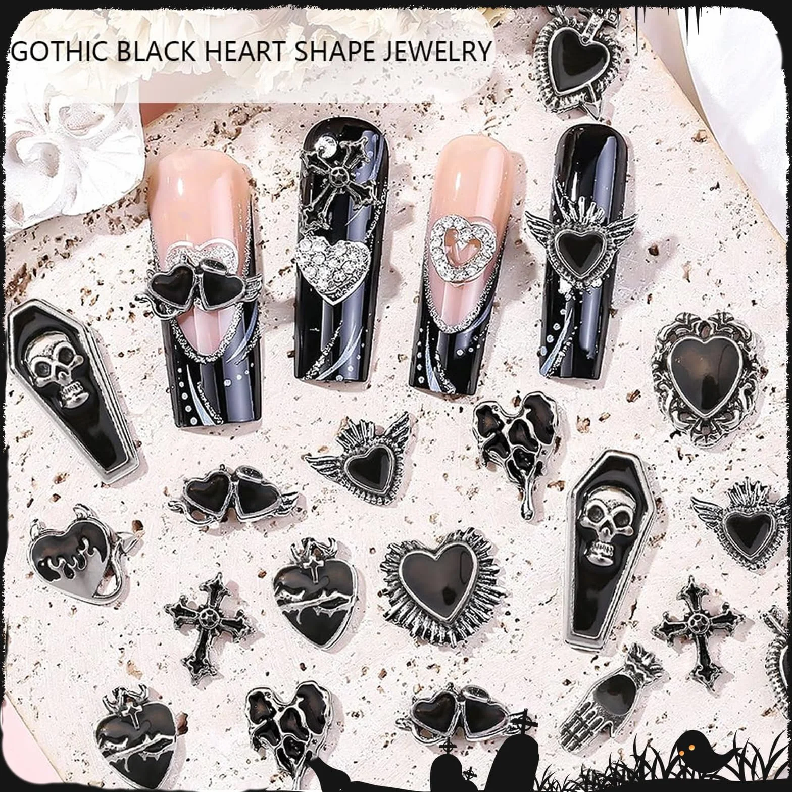 Charms Ongles Set 22 pièces Style Goth Style Y2K Halloween