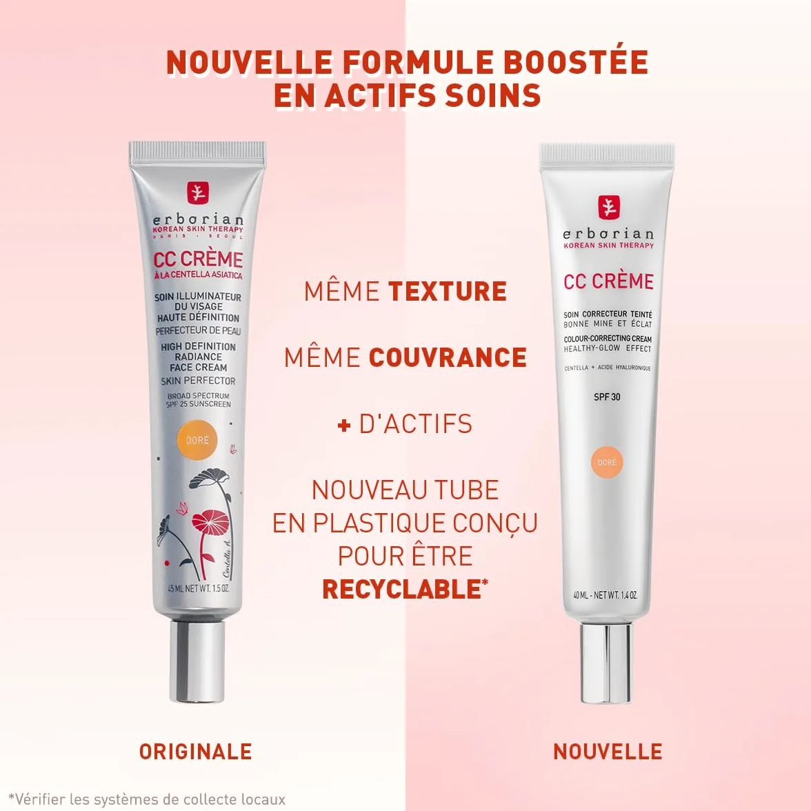 Erborian CC Crème Centella Asiatica Illuminateur Teint Haute Définition Visage SPF 25 Soin Coréen