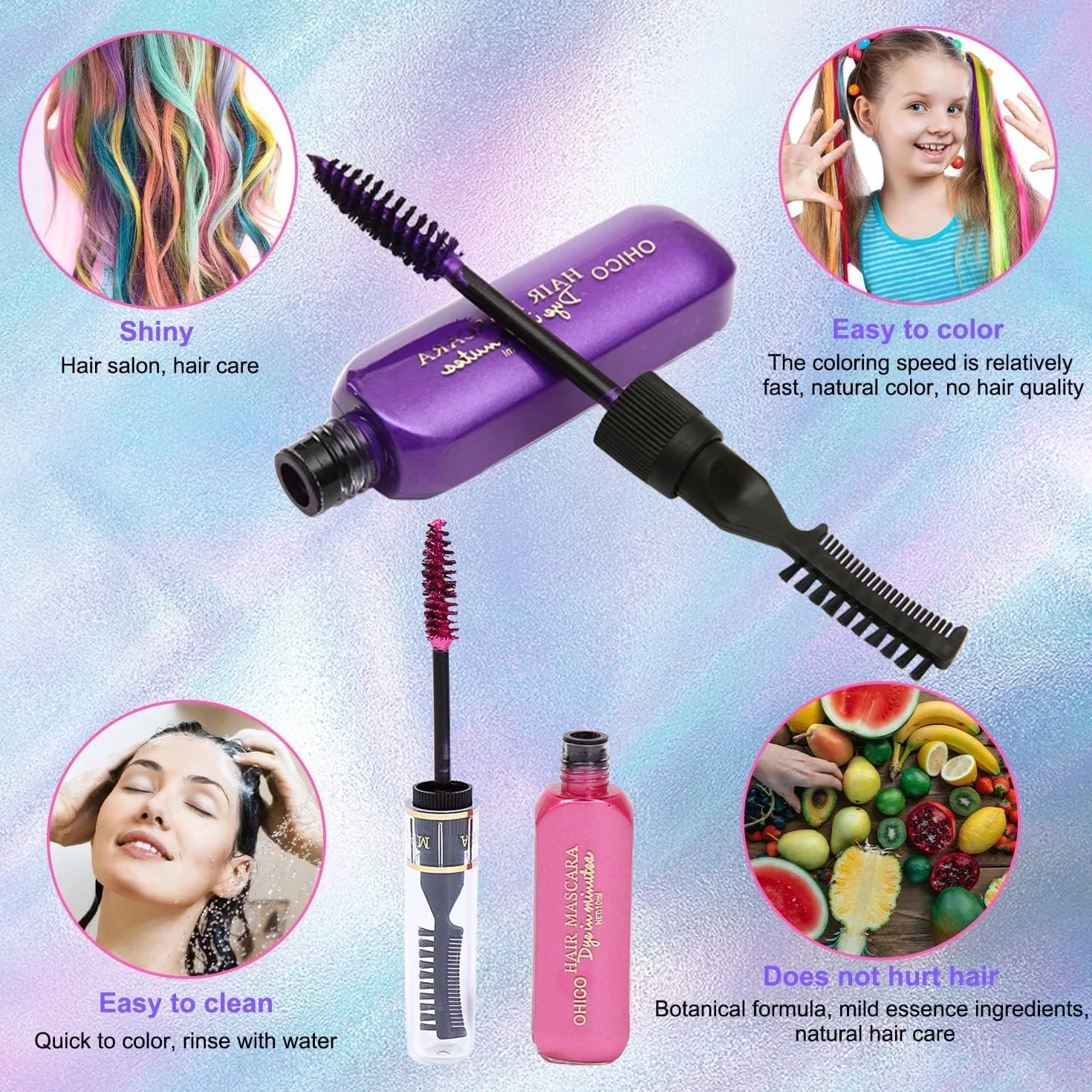 Kit Couleur Temporaire Mascara Cheveux Lavable 13 Couleurs Peigne Craie Bleu Halloween Cosplay Fête