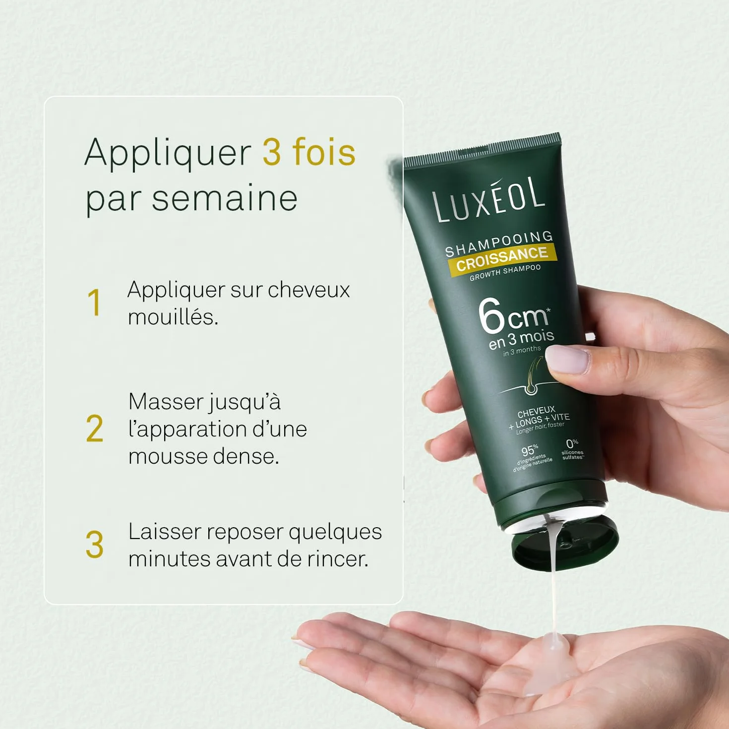 LUXÉOL Shampoing Croissance Pousse 6cm 3 Mois Cheveux Longs Vite Huile Ricin Amla Ginseng 200 ml