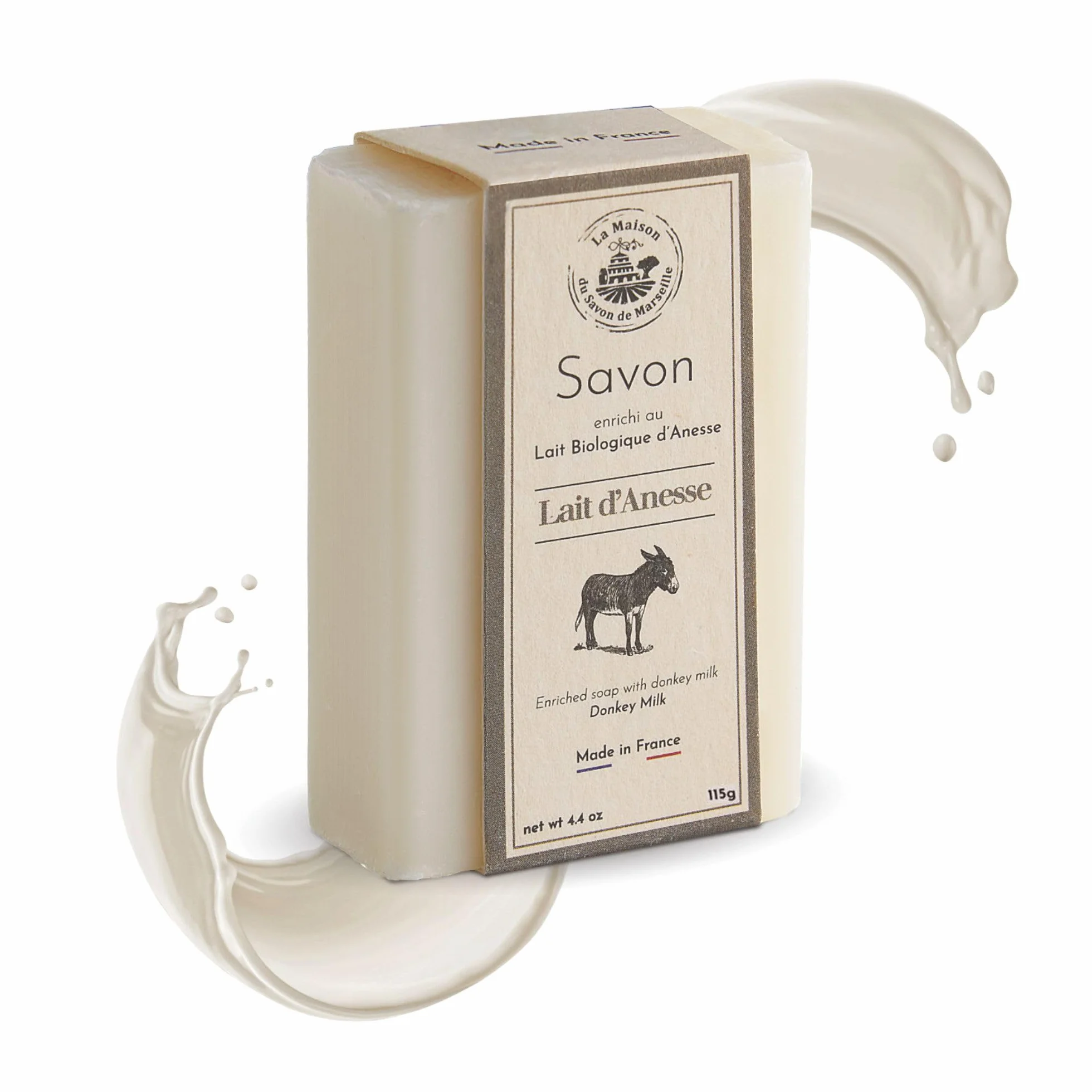 Savon au Lait d'Anesse Bio 115g - Naturel à 98% - Savon Corps et Visage - Fabriqué en Provence