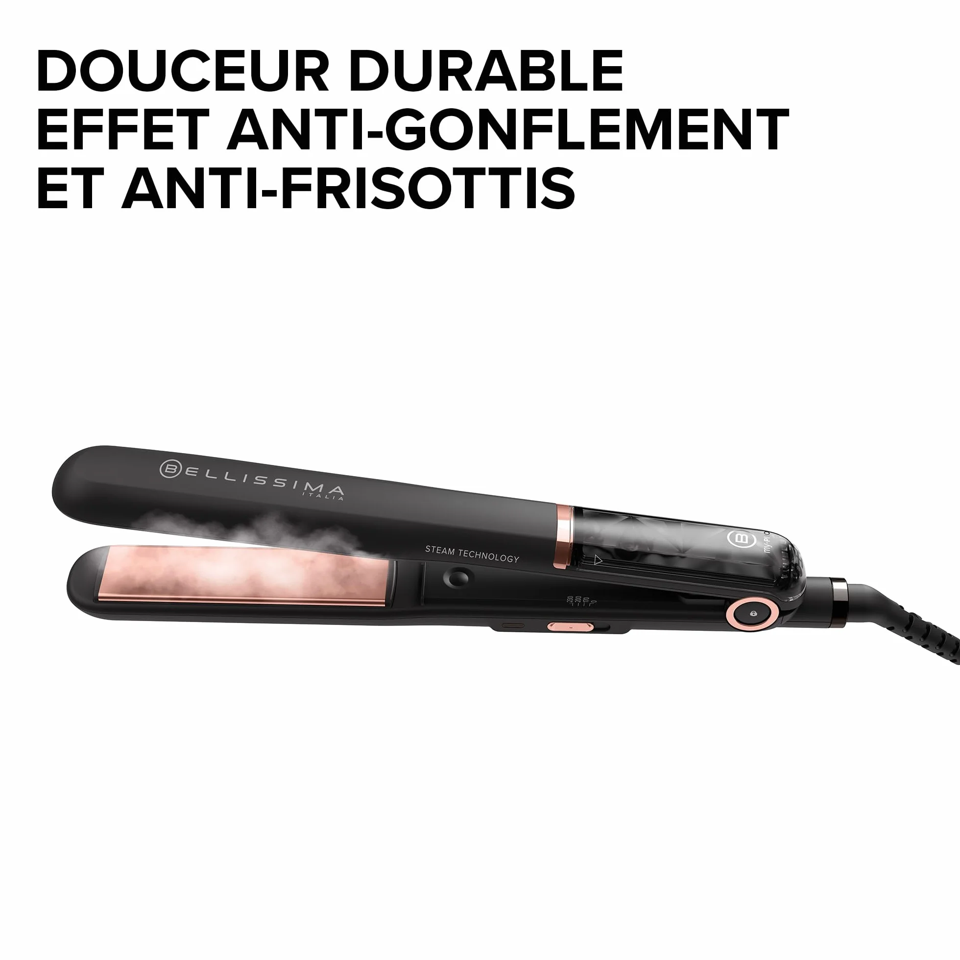 Bellissima Lisseur Vapeur, Plaque Céramique - Lisseur Cheveux à Vapeur, Protection et Brillance - My Pro Steam B28 100, 3 Températures - Adapté à Tout Type de Cheveux Même Frisés, Crépus