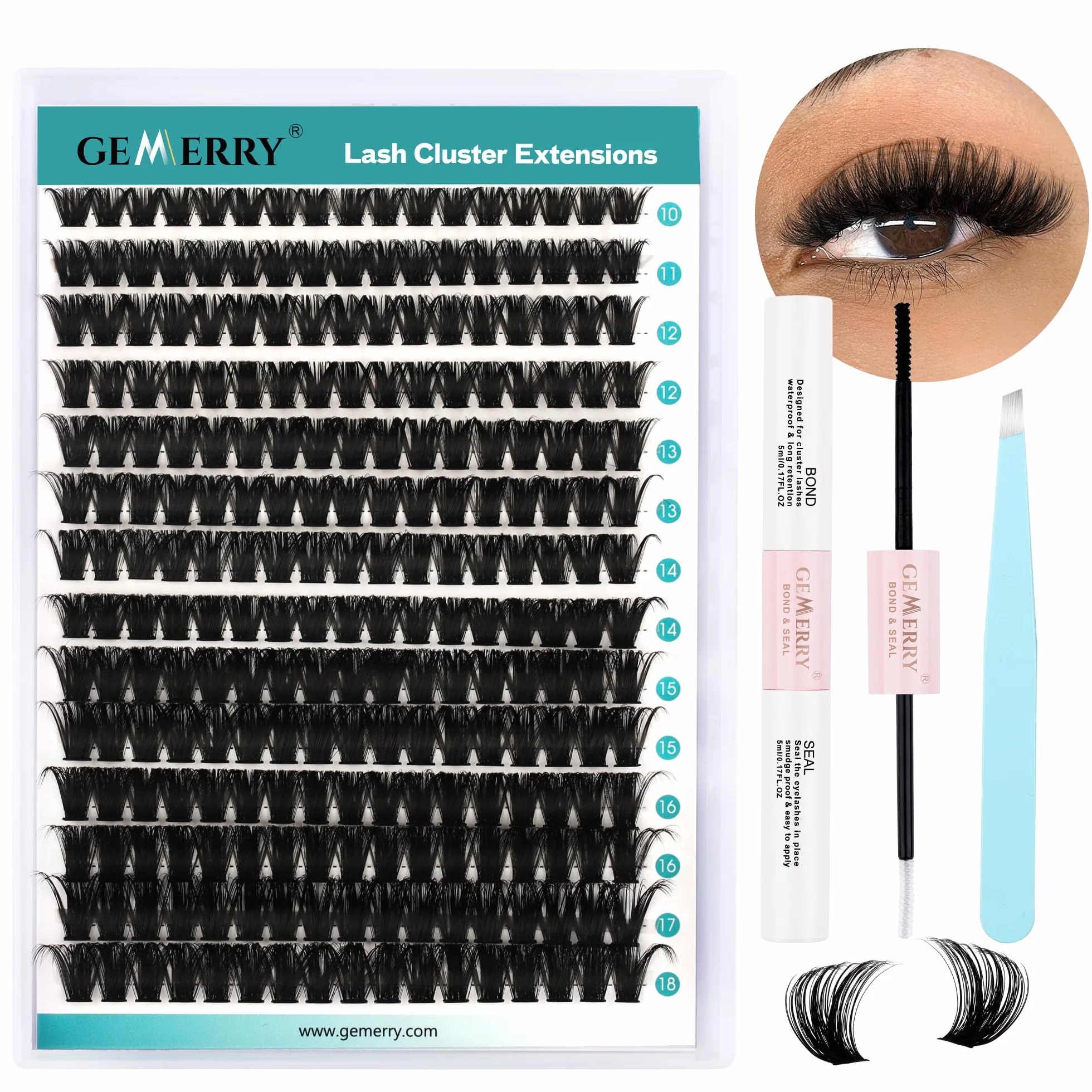 GEMERRY Extension Cils Kit Faux Cils 80D Naturel D Curl 10-18mm avec Colle et Applicateur