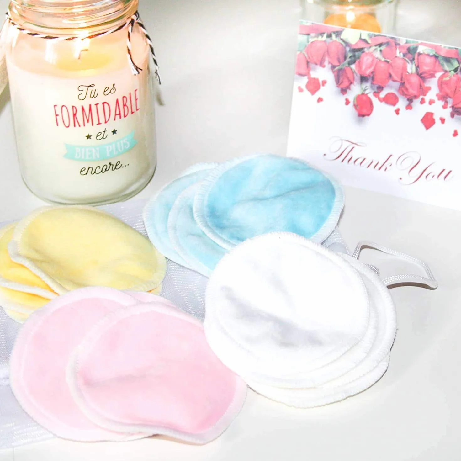 Tampons Démaquillants Fibre de Bambou Lavables 16pcs + 2 Sacs de Lavage