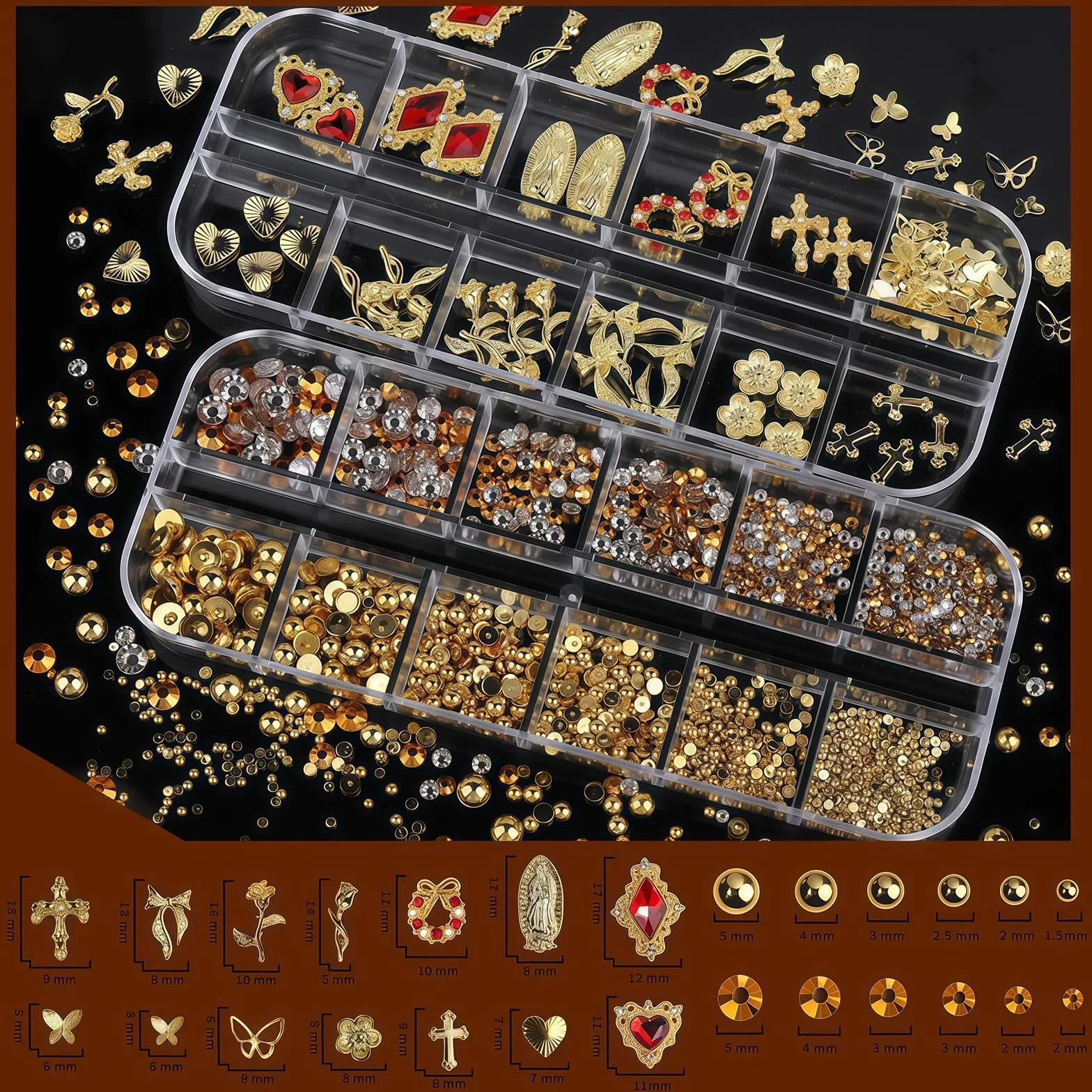 Ensemble de Bijoux Ongles Gold Nail Charms, Lot de 4 Pierres à Ongles, Kit Accessoires Nail Art