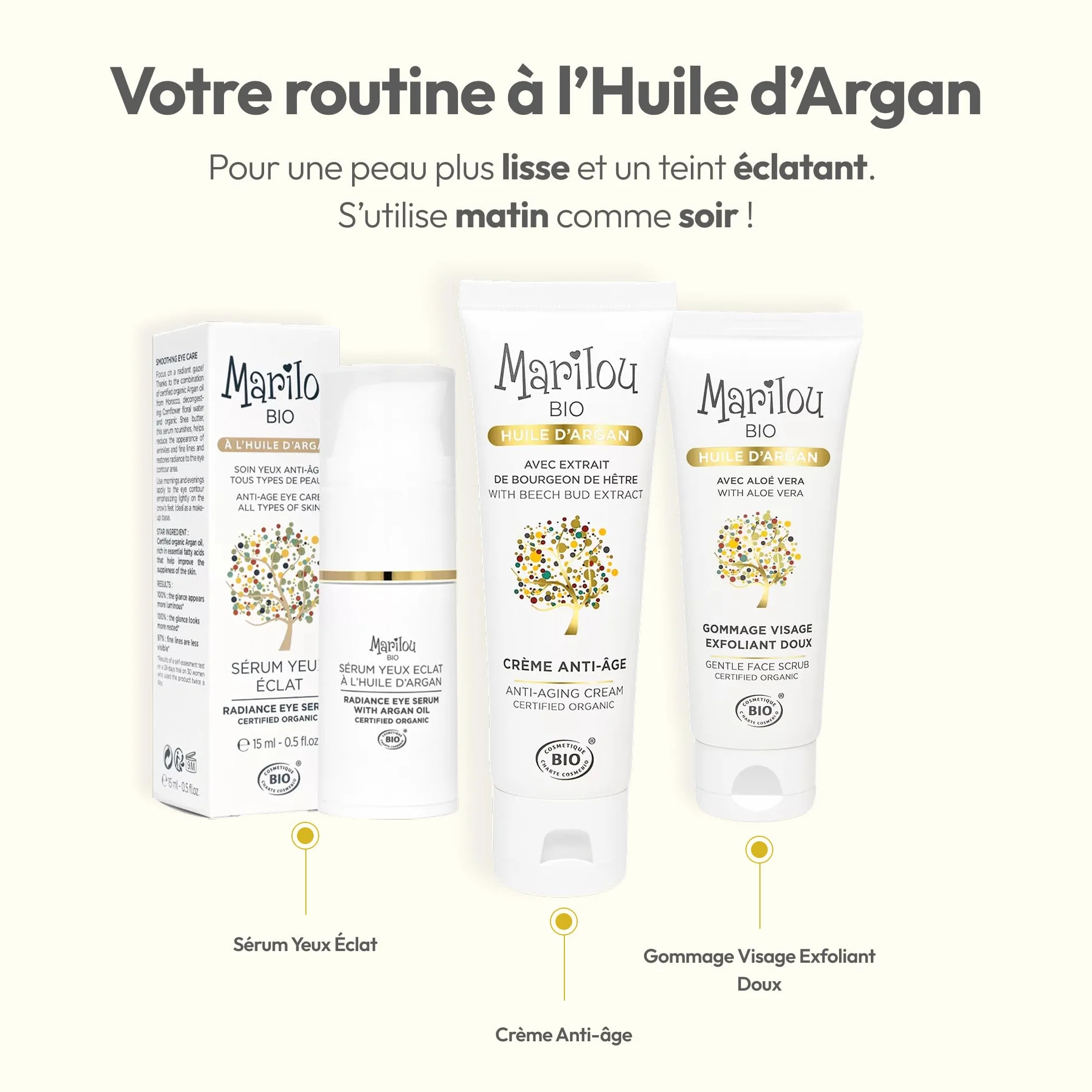 Marilou Bio Crème visage Anti-âge à l'Huile d'Argan bio 50ml 99% ingrédients d'origine naturelle