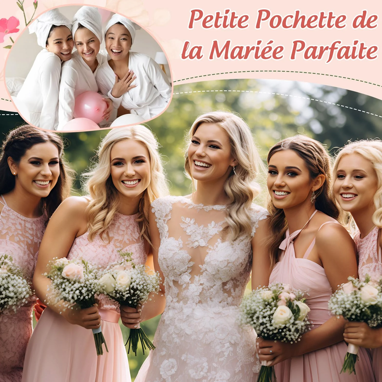 Pochette à Cosmétiques Zippée pour Mariée Trousse de Maquillage Cadeau de Mariage