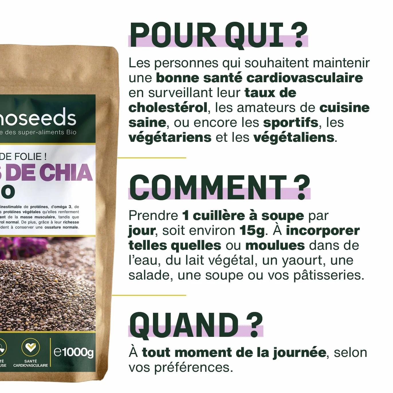 Graines de Chia Bio 1KG Salvia Hispanica Protéines Oméga 3 Fibres