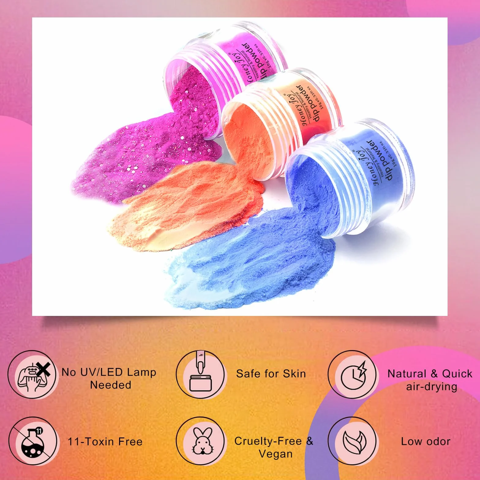 Lot de 6 boîtes de poudre de trempage changeant de couleur température et humeur - Orange soleil/jaune, rose/blanc paillettes
