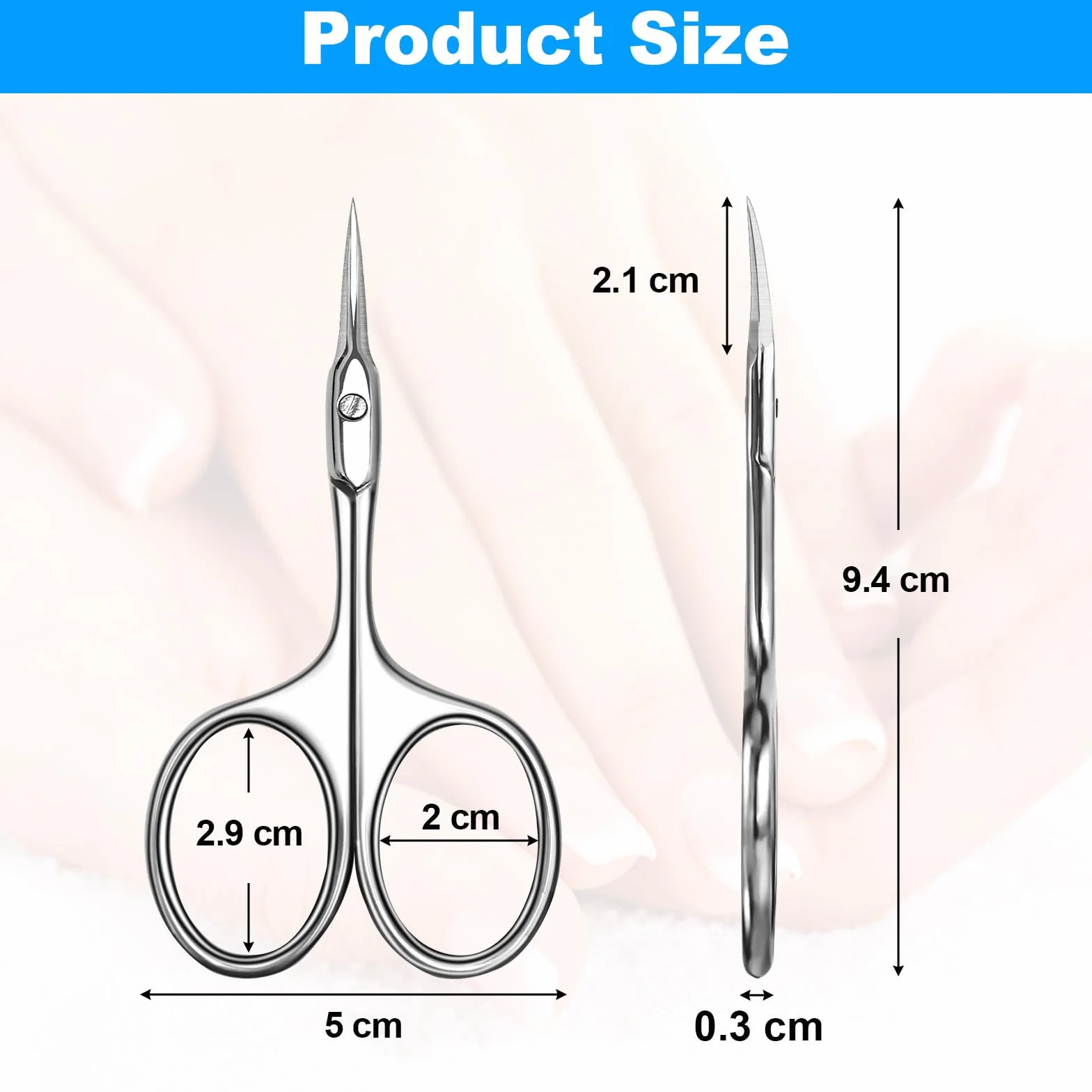 Ciseaux à Cuticules Incurvés Professionnels en Acier Inoxydable - Ciseaux Sourcils Ultra-Fins de Précision pour Ongles, Sourcils, Cils et Cheveux