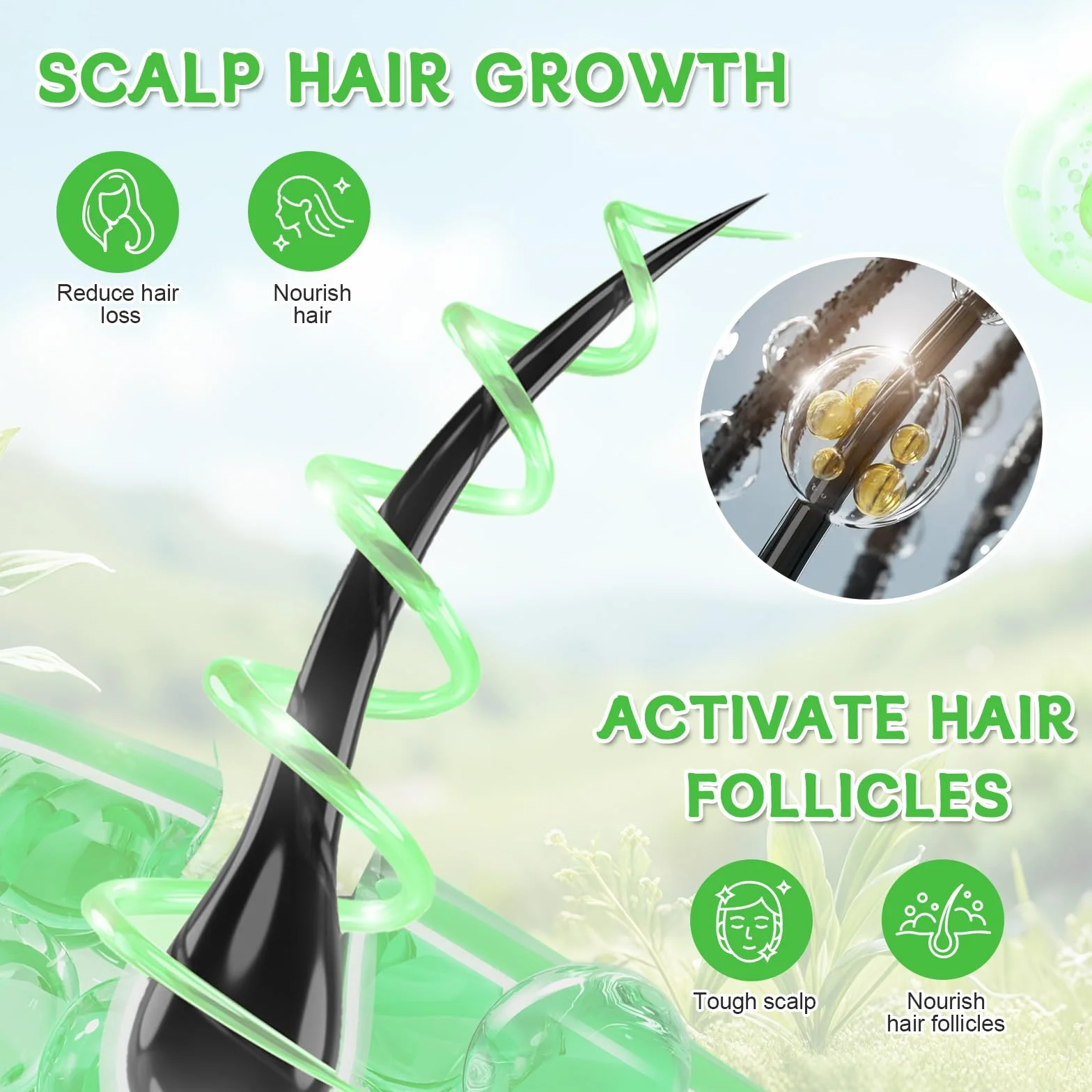 Shampoing Romarin Pousse Cheveux Anti-Chute Renforcement Cheveux Fragiles Clairsemés Hommes Femmes
