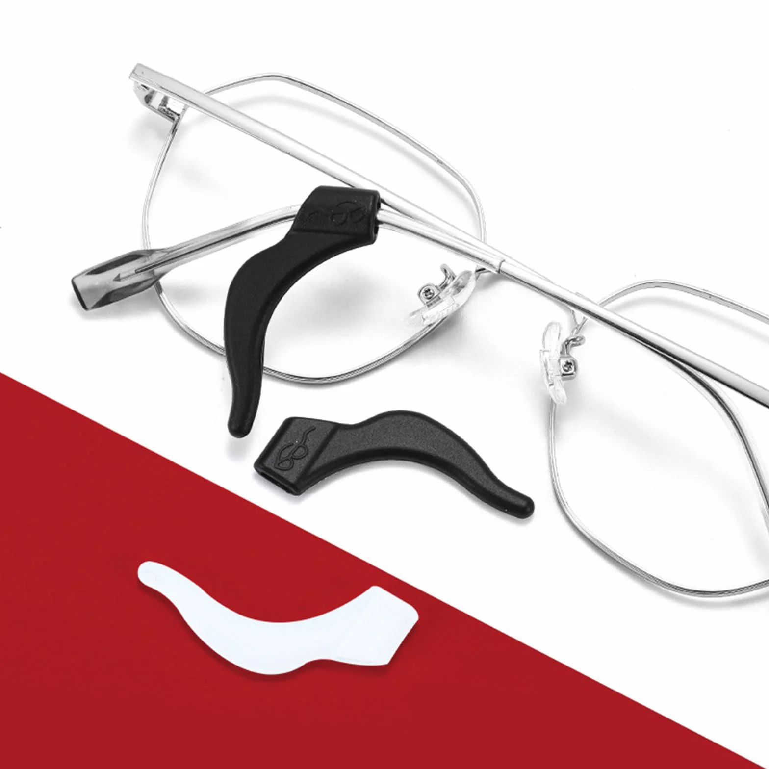 Crochets D'oreille Lunettes Anti-dérapant en Silicone, Embouts De Branches, Pour Lunettes De Soleil, Noir+Blanc