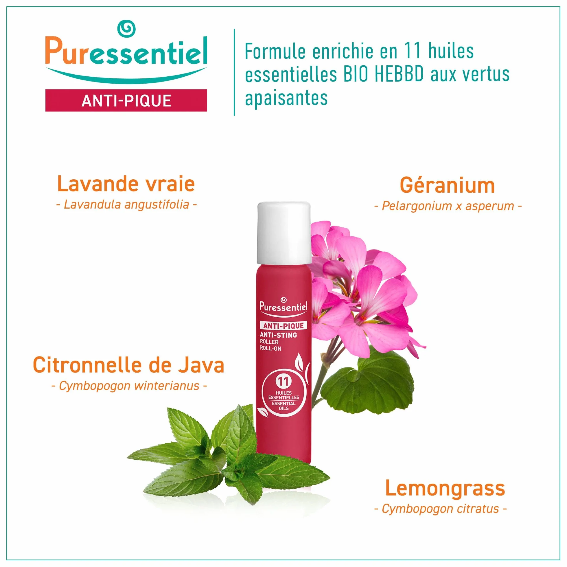 Puressentiel Anti-Pique Roller Apaisant BIO – 5 ml – Calme piqûres d’insectes et irritations – 11 Huiles Essentielles