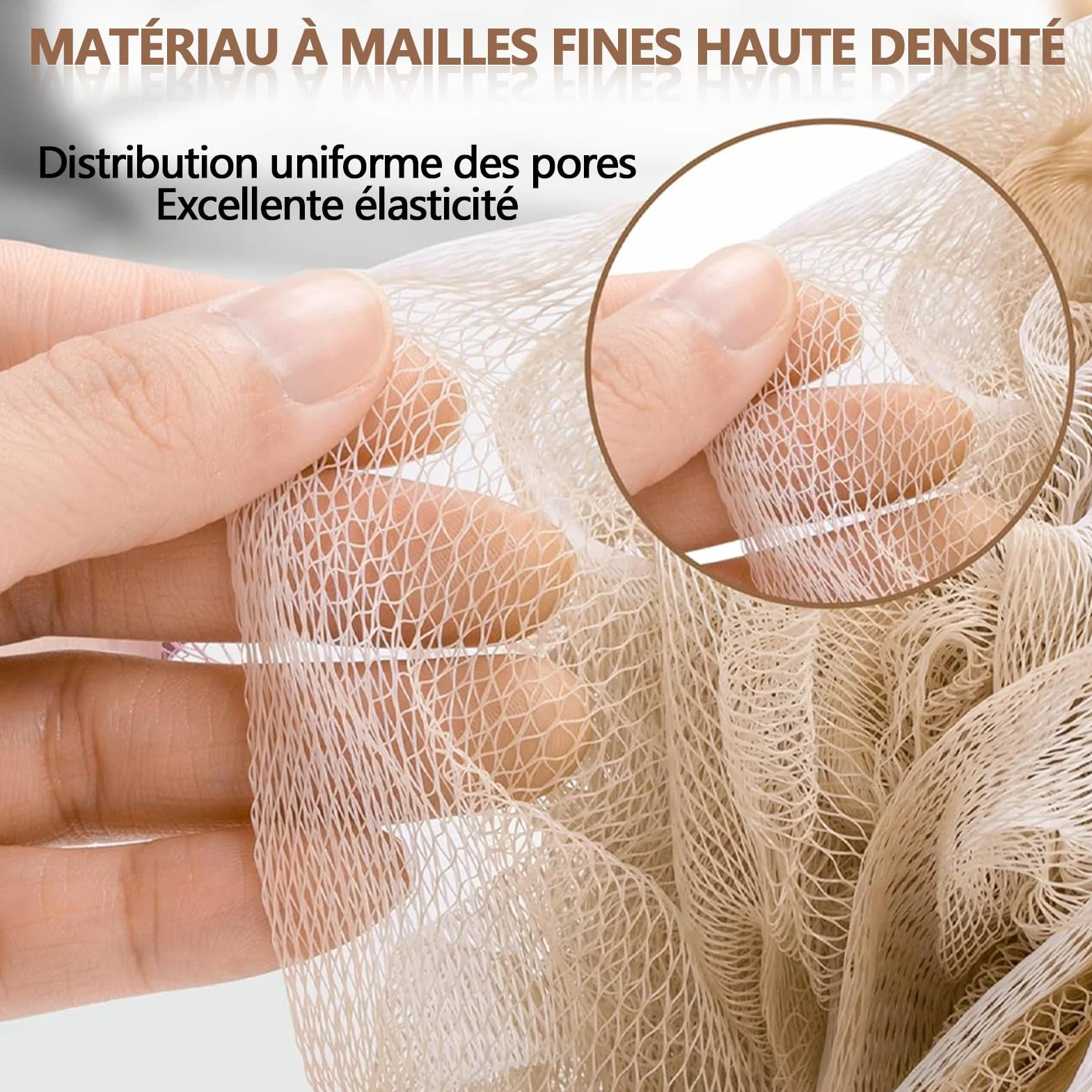 Lot de 4 éponges de douche exfoliantes en maille bicolores, loofah mesh sponge