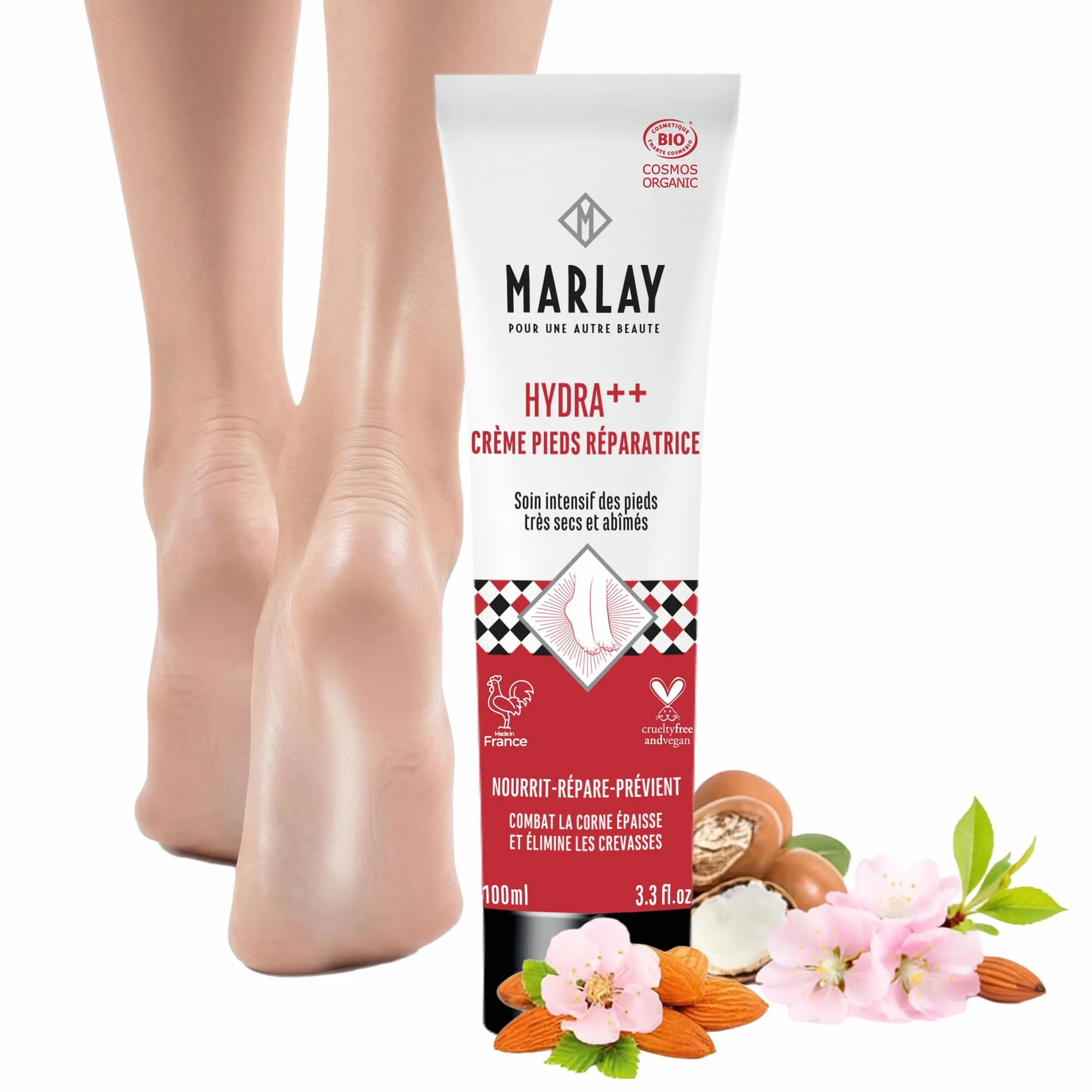 Crème Pieds HYDRA++ Réparation Intense Soin pour Pieds Très Secs Abîmés Fissurés Certifié Bio Cosmos Organic 99% d'Origine Naturelle Made in France 100 ml