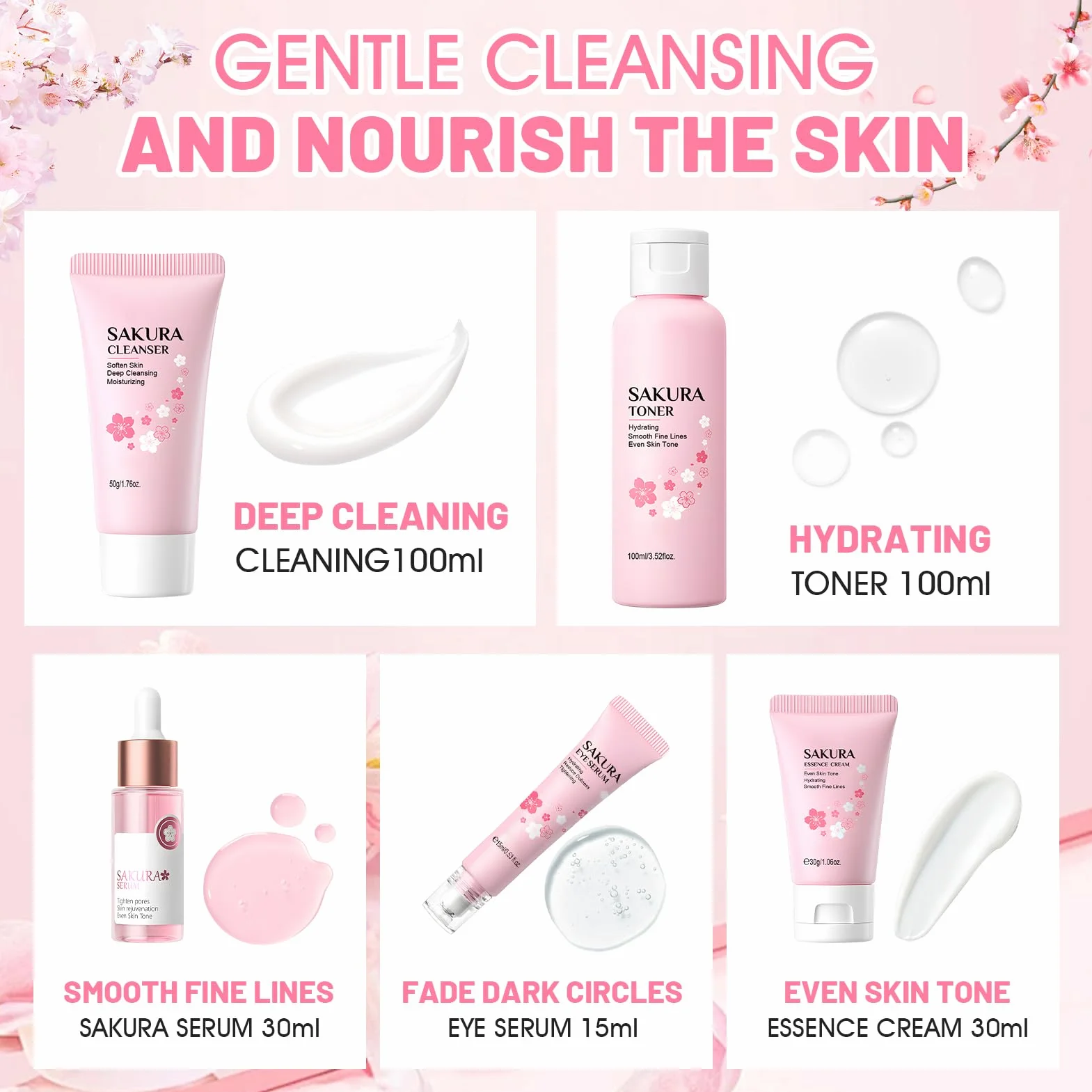 Sakura Coffret Soins Visage Femme 11 Pièces, Coffret de Soin Peau Hydratant Nourrissant