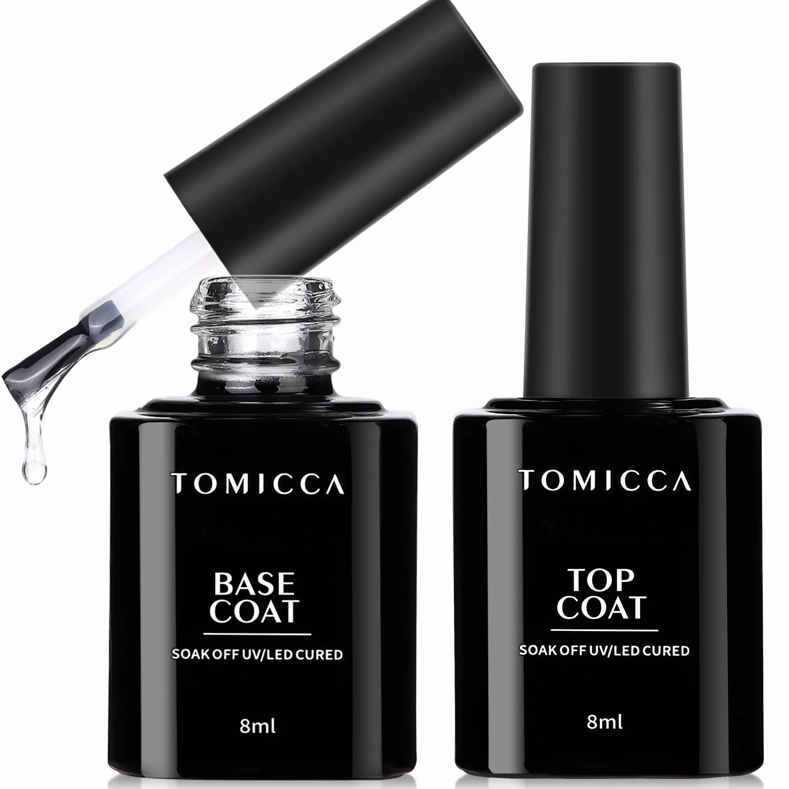 TOMICCA Vernis Semi Permanent Base et Top Coat UV Gel 2x8ML No Wipe