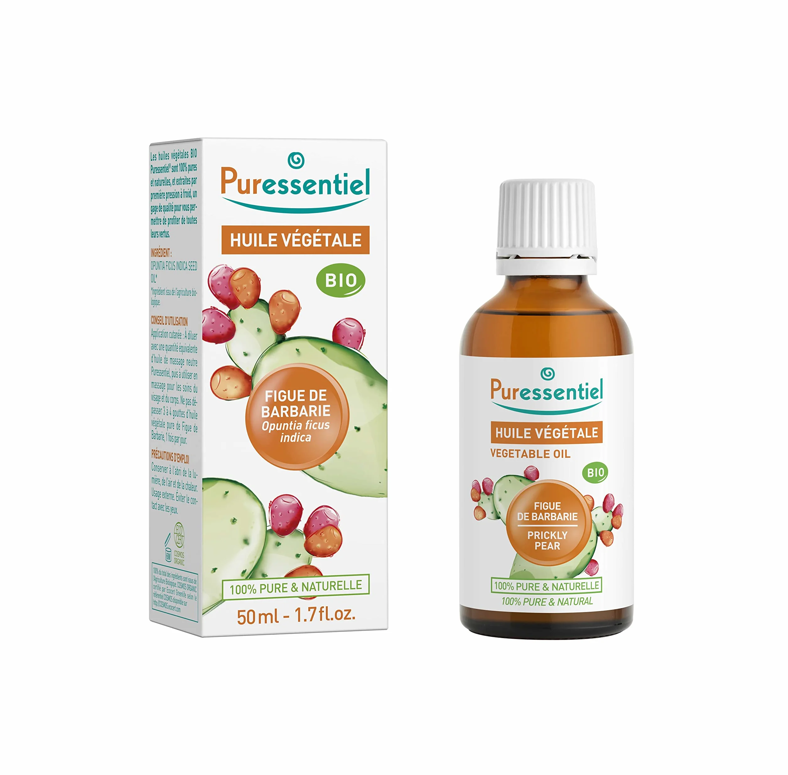 Puressentiel Huile Végétale Figue de Barbarie BIO 50 ml | Soin du visage et du corps. Pressée à froid. 100% brute, pure et naturelle. Vegan & cruelty free