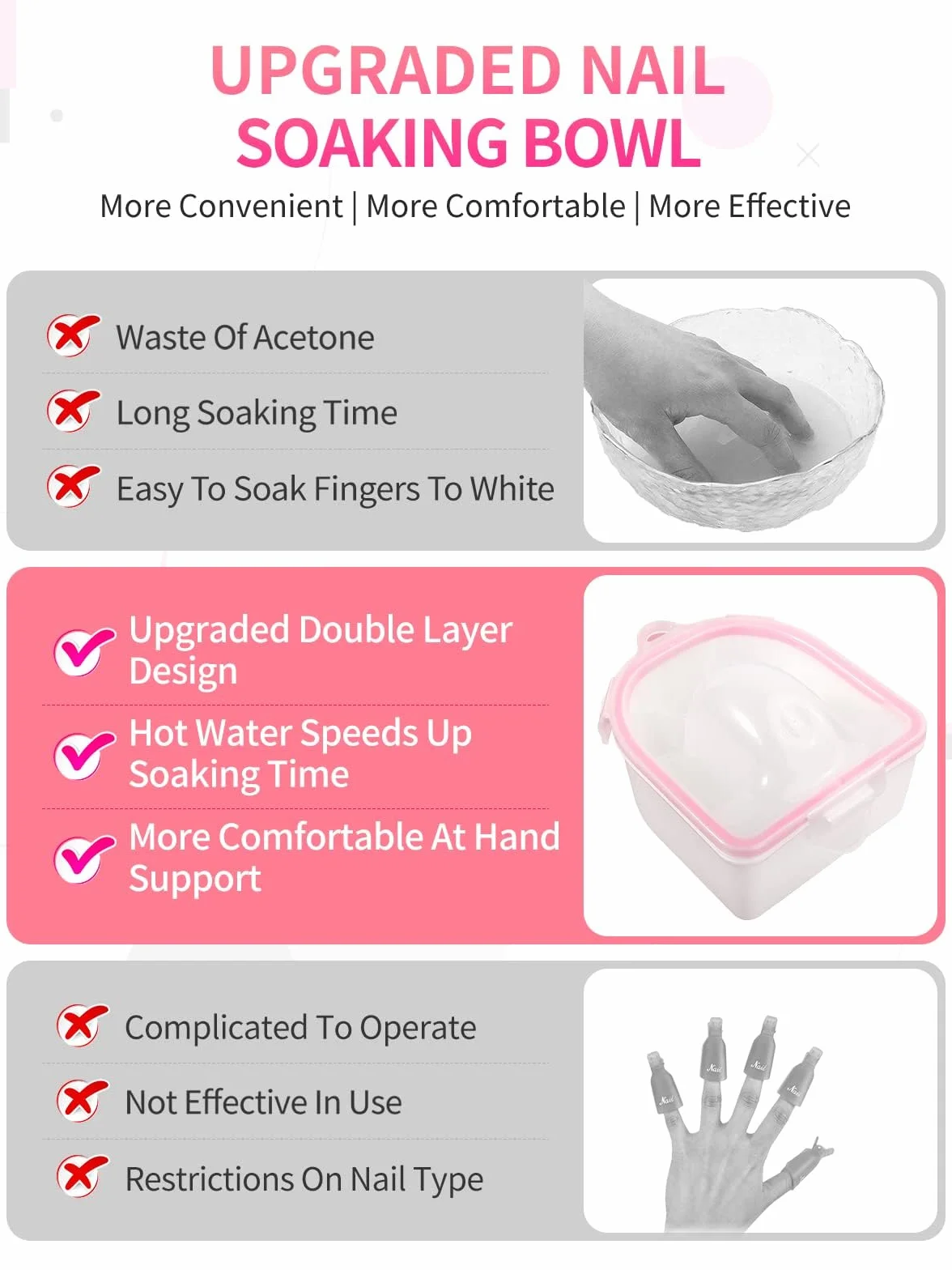 Bol De Trempage Des Ongles 2 Pièces avec Poudre Démaquillant, Triangle Cuticule Peeler Acier Inoxydable Rose