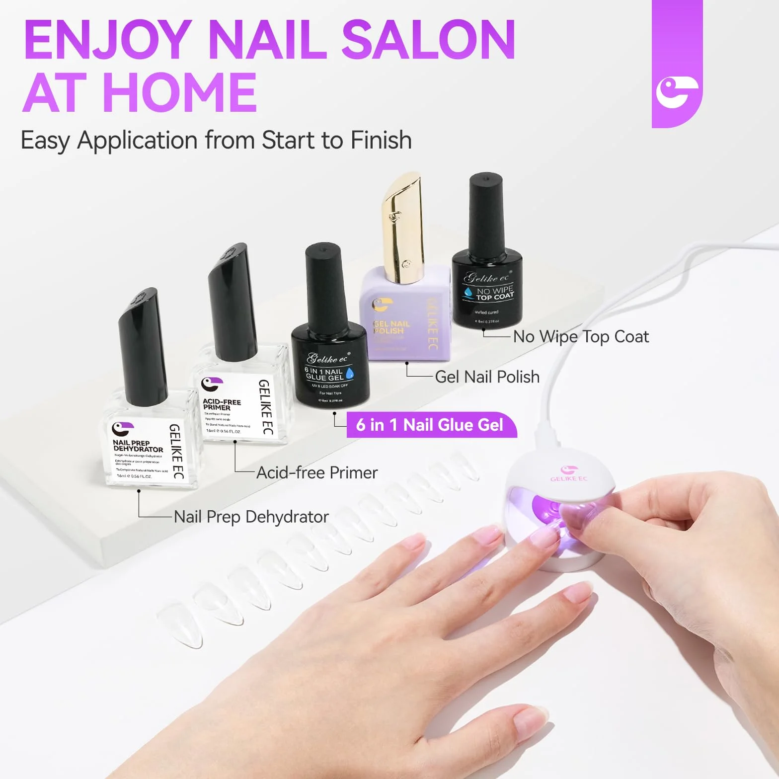 Gelike ec Colle Faux Ongles Gel 6 en 1 - Gummy Base Pose Americaine UV Builder 8ml
