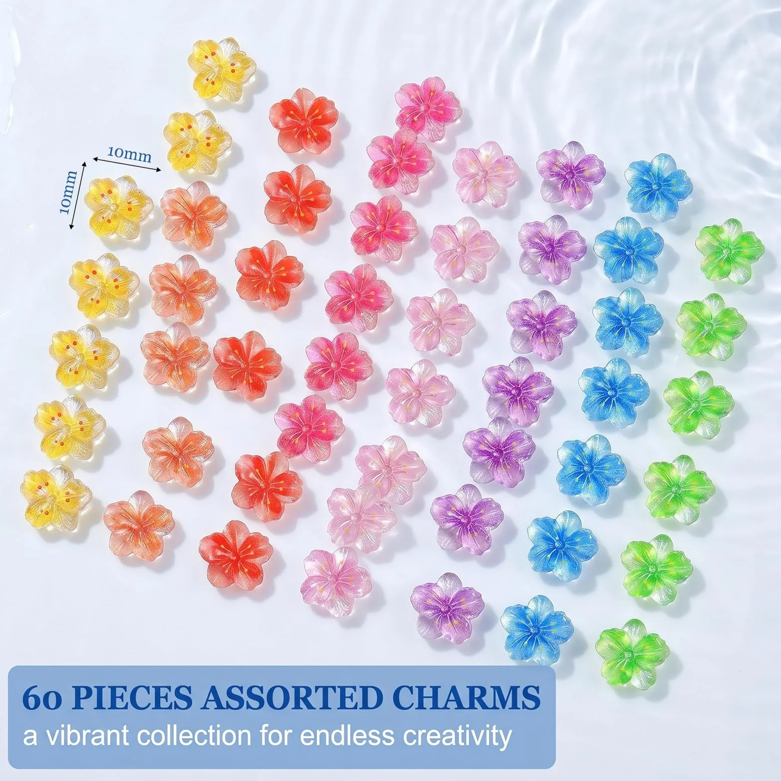 60 Pièces Charms Ongles Fleur 3D, Nail Art Strass Transparents Style Hawaïen, Décoration Ongle Résine pour Manucure Été