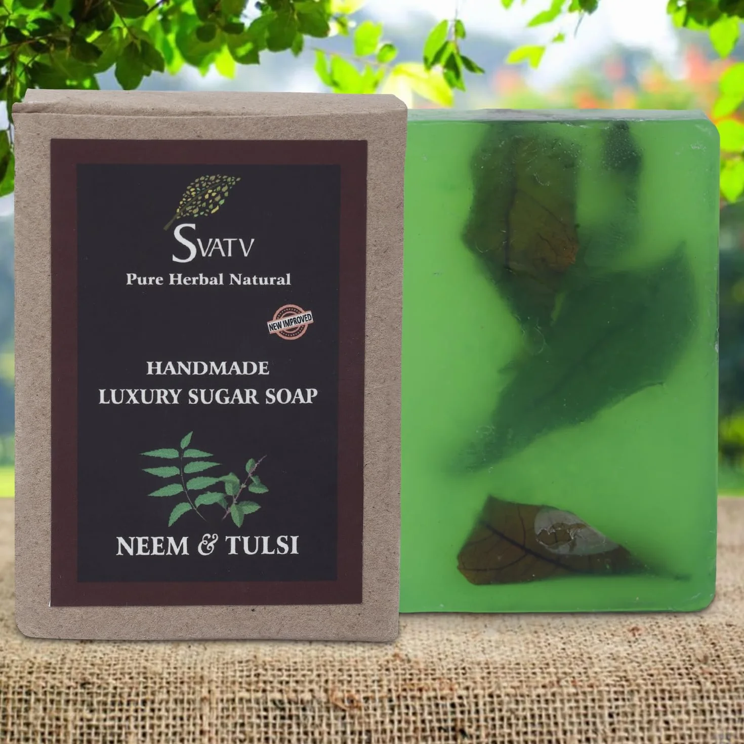 Handcrafted Savon with Neem & Tulsi Ayurvedic Herbal Body Soap Bars 125g x2