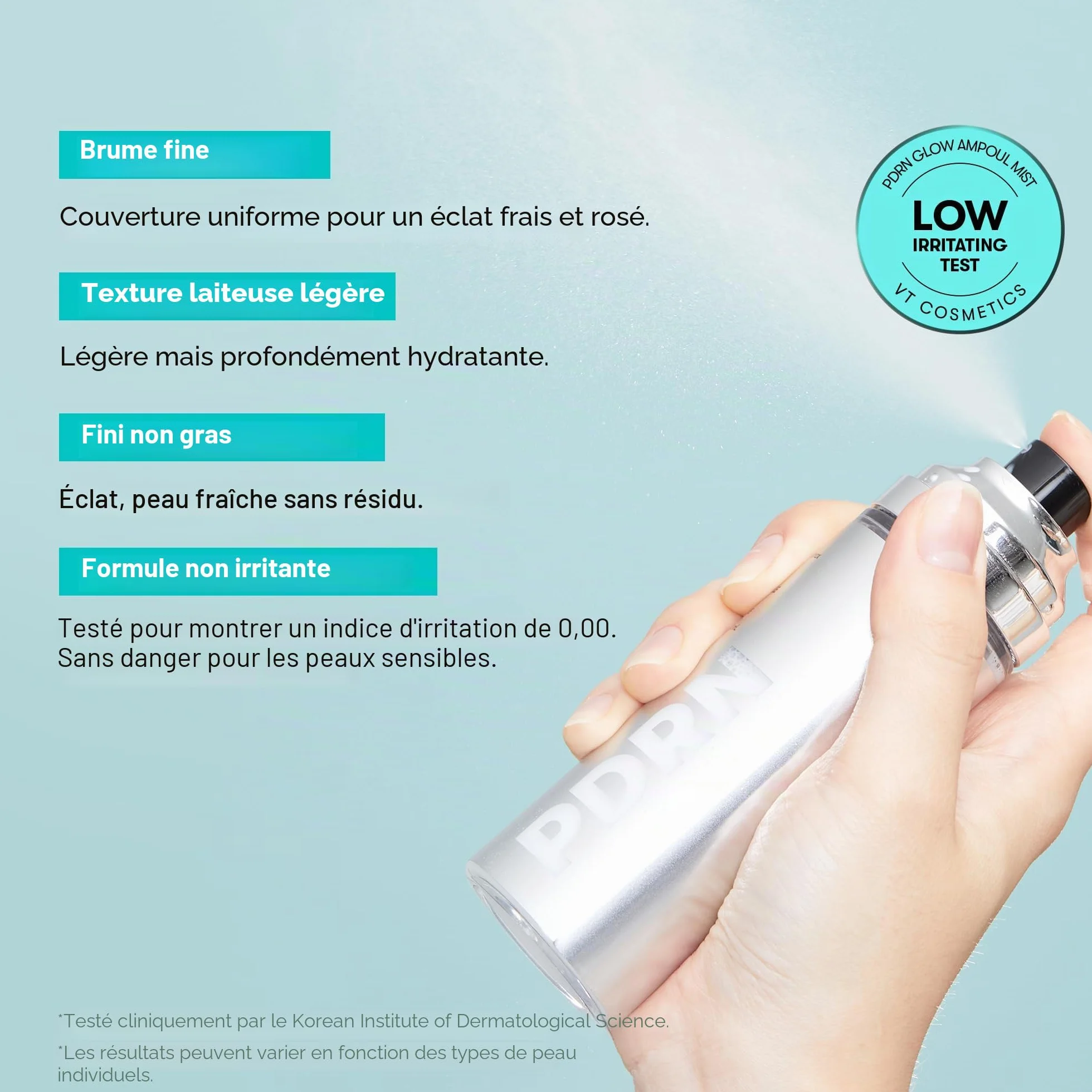VT COSMETICS PDRN Glow Ampoule en spray hydratant profondément pour le visage - Sérum léger végétalien - Effet repulpant - Sans parfum - Soin coréen de la peau - 100 ml