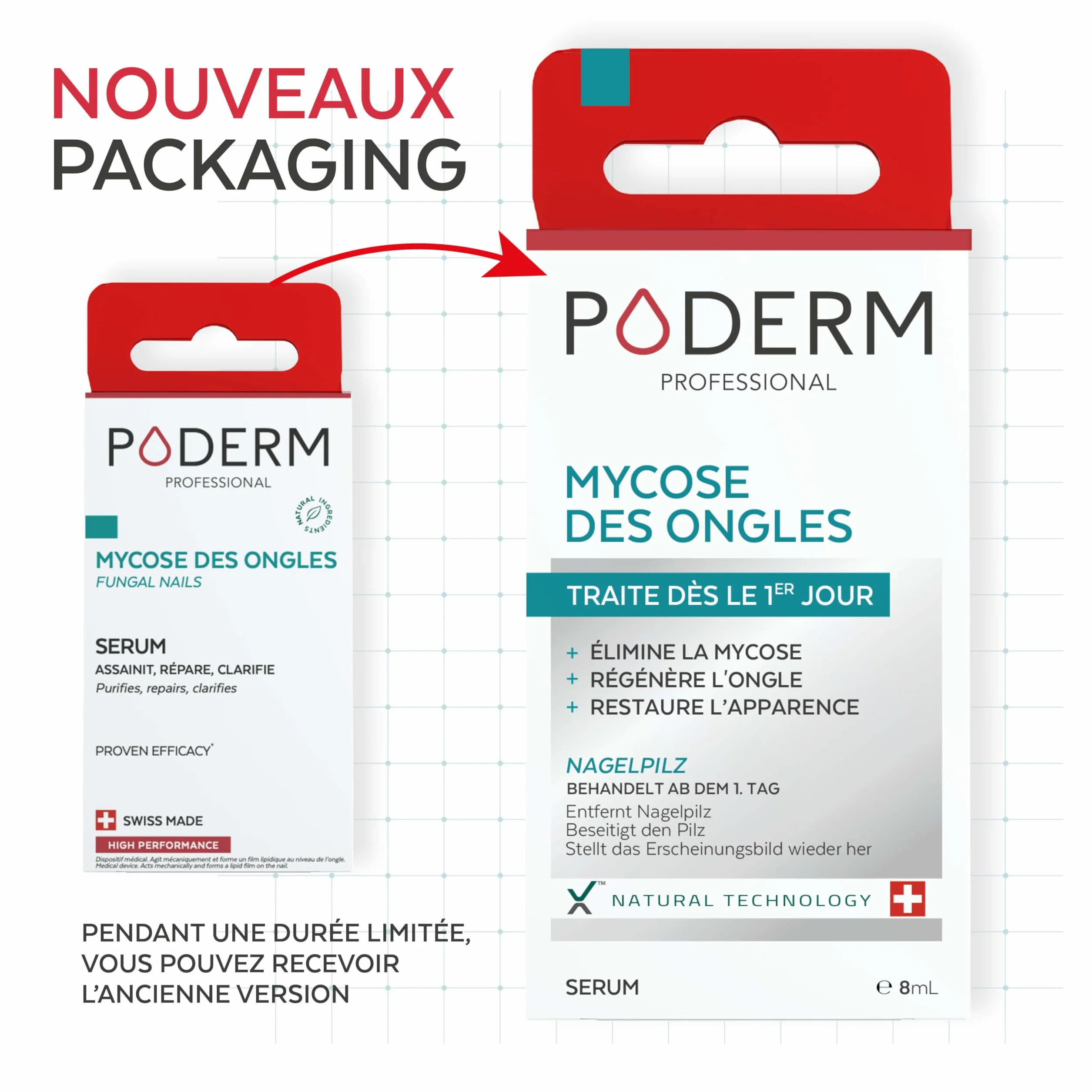 PODERM MYCOSE ONGLE TRAITEMENT 2en1 Antifongique Réparateur Pied Main Swiss Made