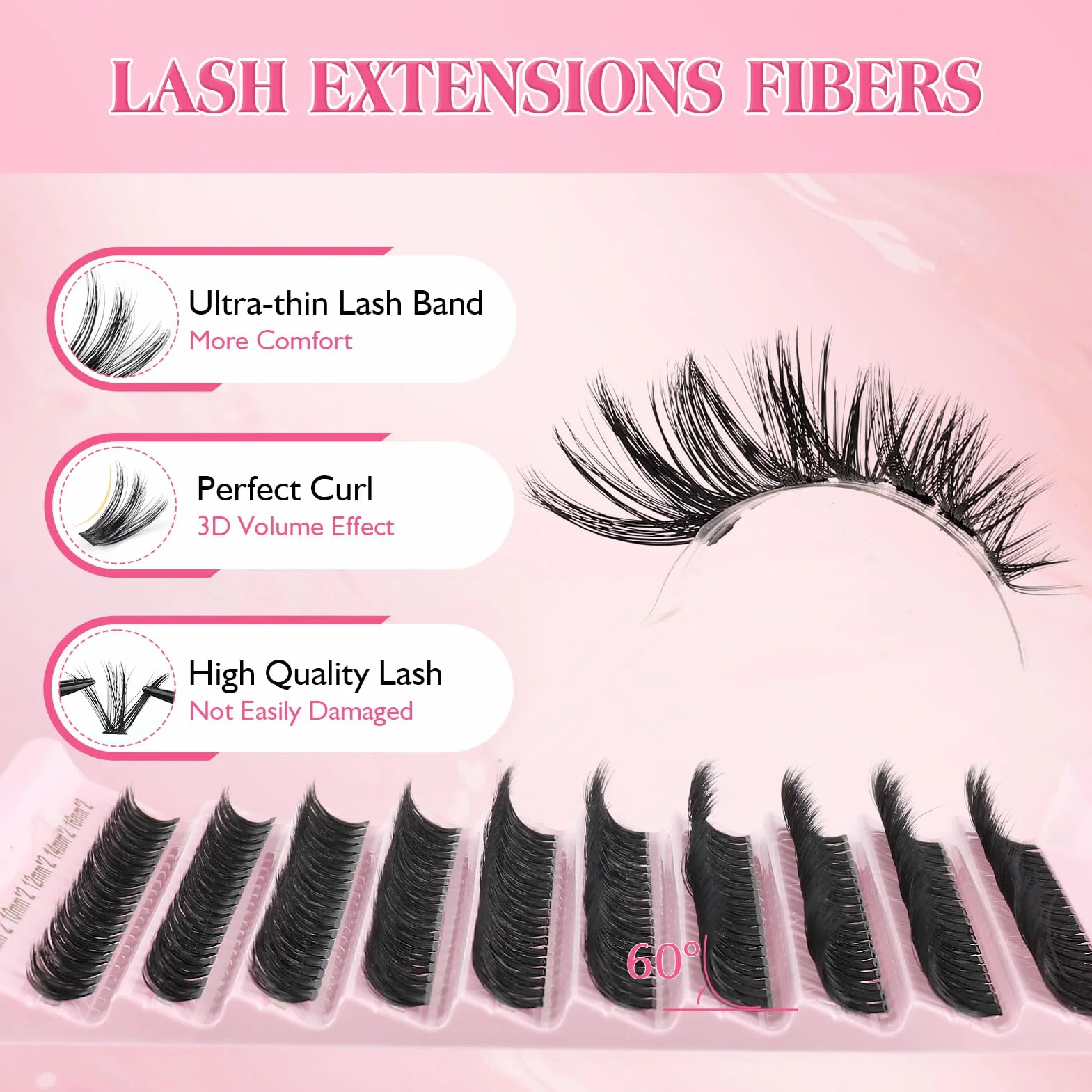 Sixstarhair Faux Cils Individuel Kit Extension Cils 60D Volume Russe DIY 8-16mm