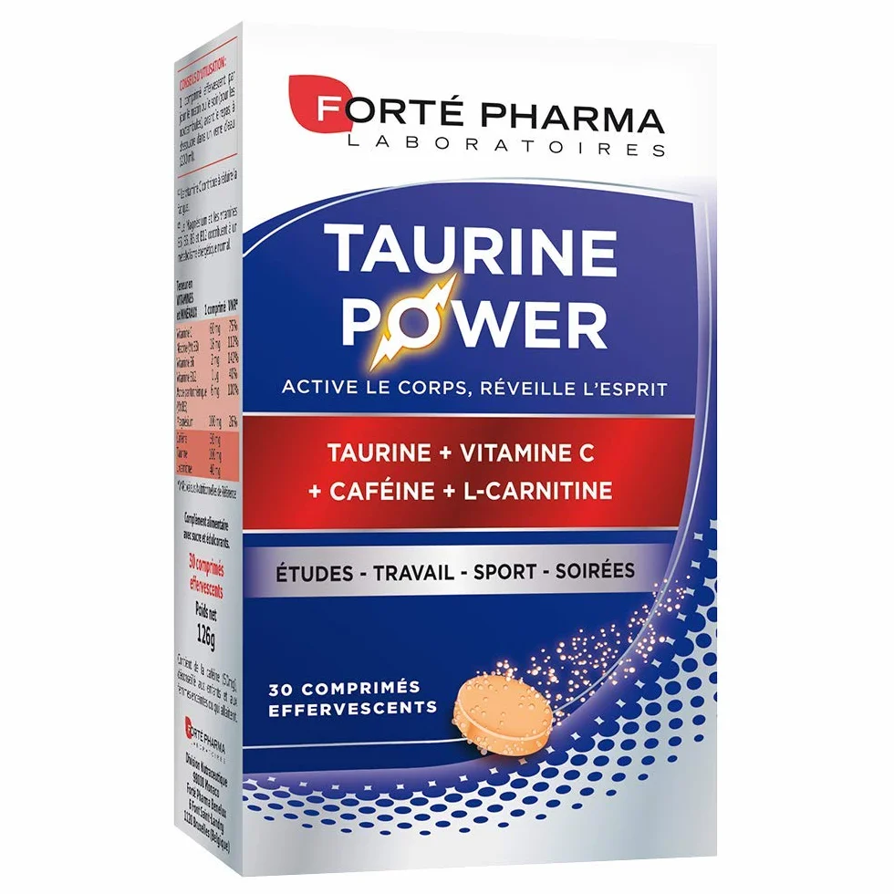 Forté Pharma Taurine Power Booster d'Énergie 30 comprimés effervescents Caféine Vitamine C L Carnitine