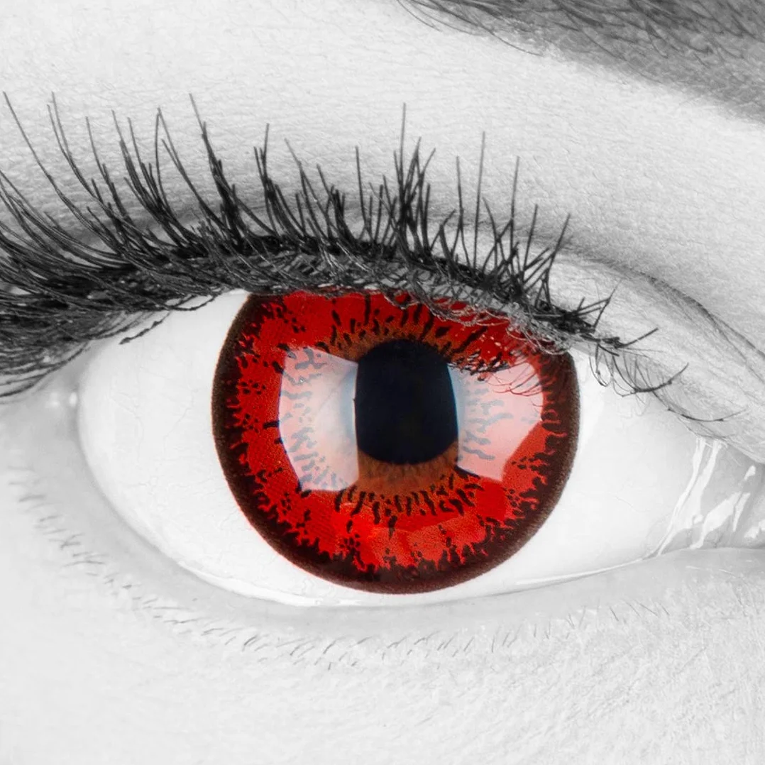 Lentilles couleur rouge noir vampire red flower Halloween Fantaisie Carnaval 1 paire sans correction 0,00 Dioptries MERALENS